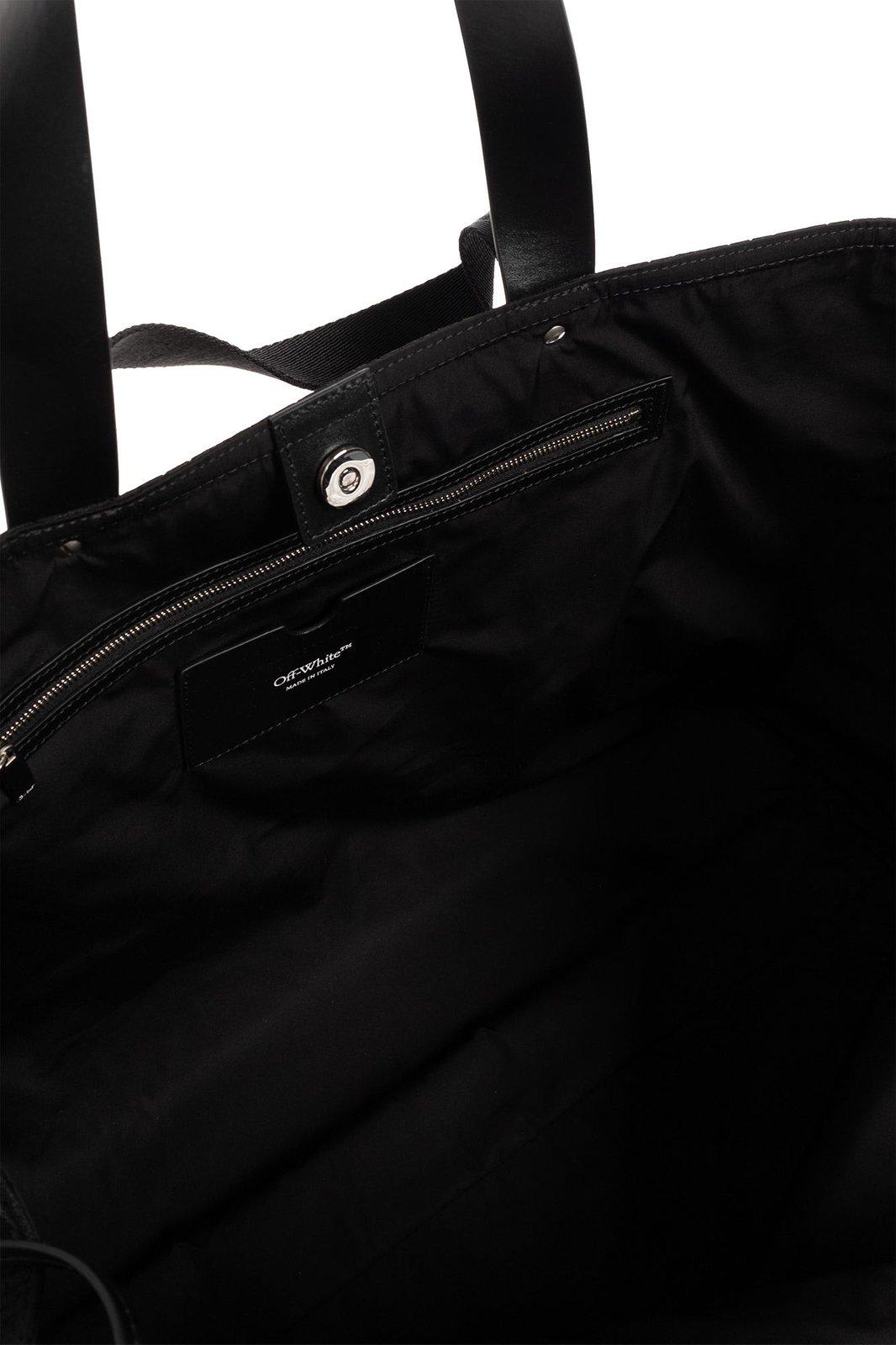Shop Off-white Logo Printed Mesh Top Handle Bag In Black Whit