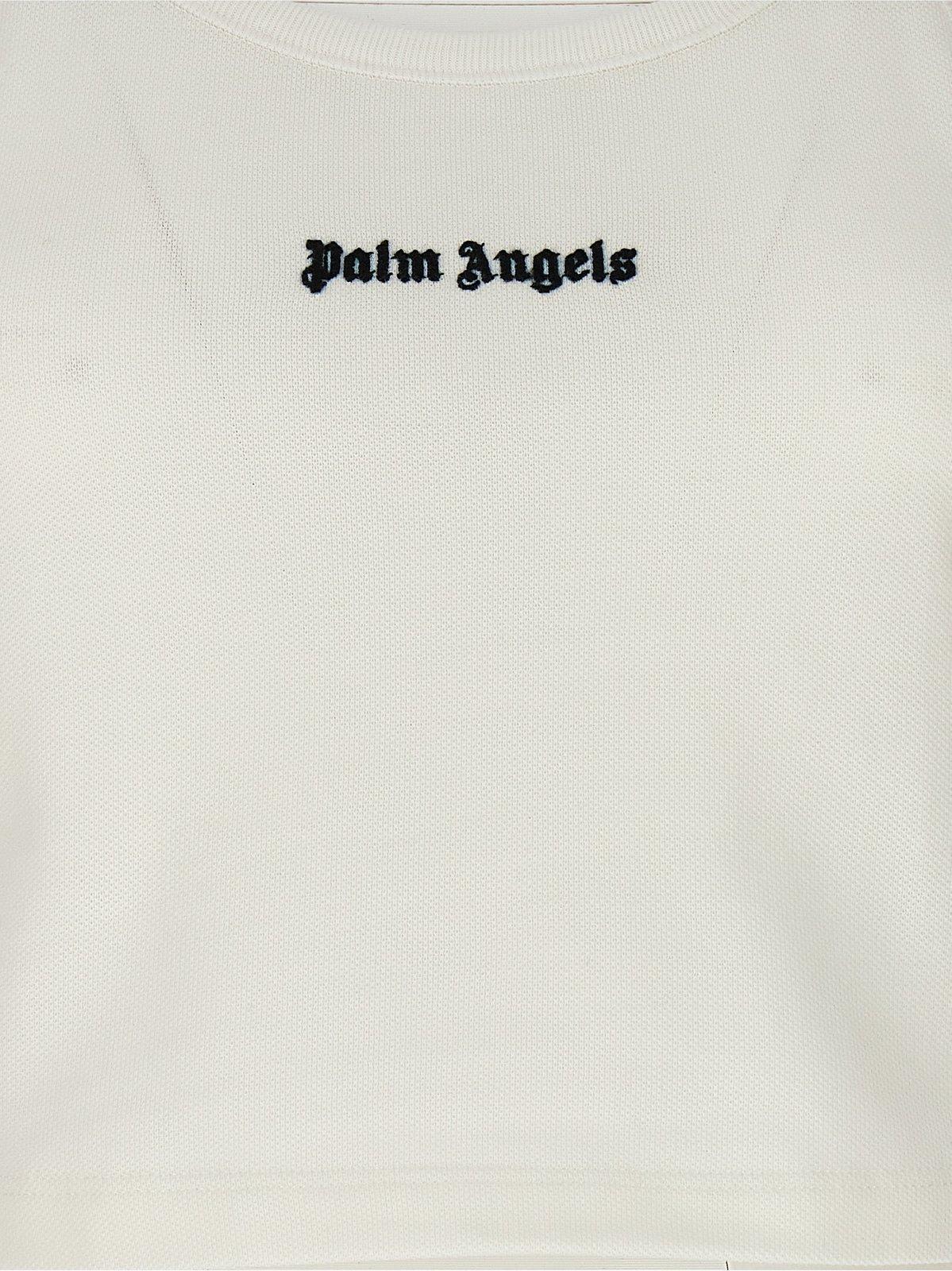 Shop Palm Angels Logo Printed Crewneck Tank Top In White