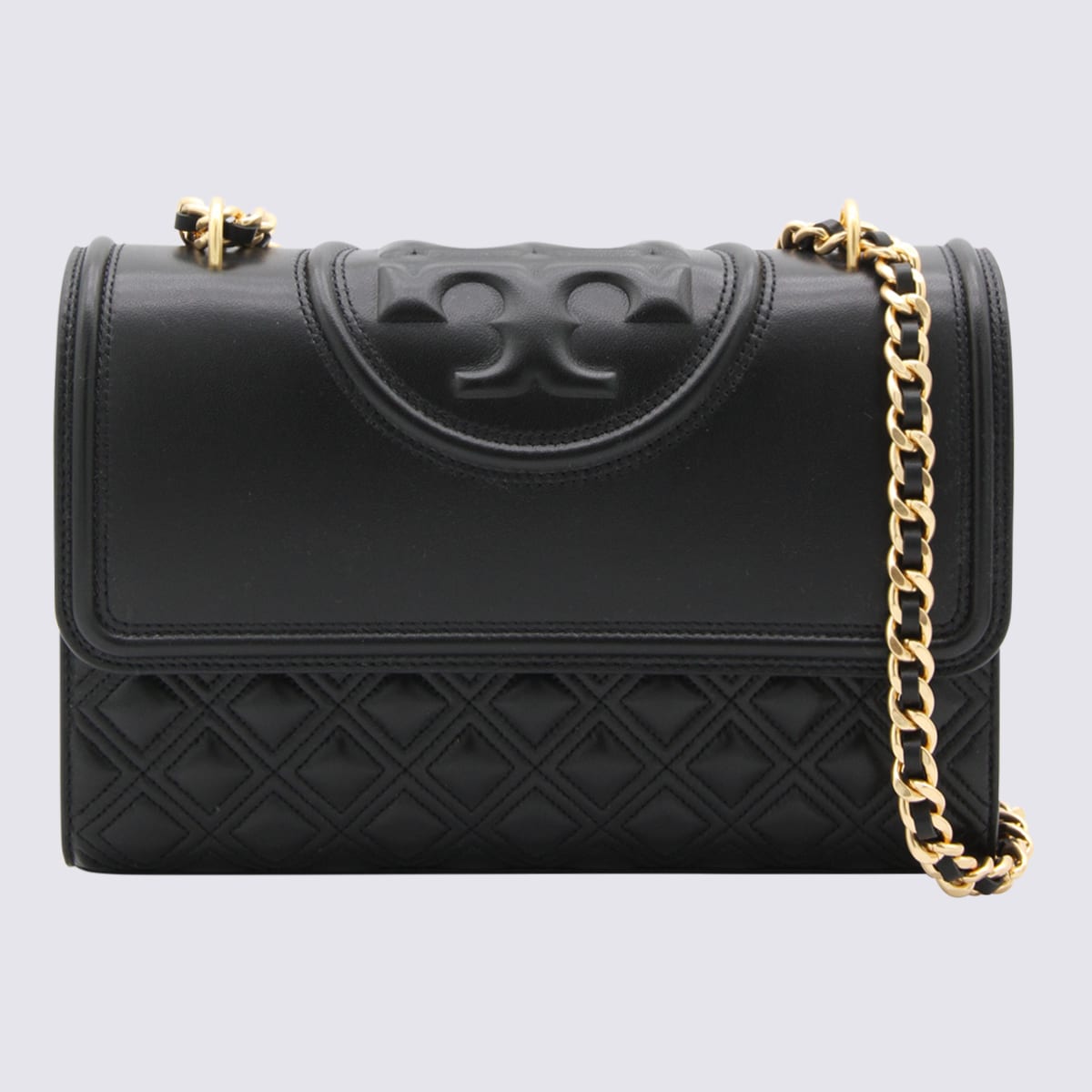 Shop Tory Burch Black Leather Fleming Convertible Shoulder Bag