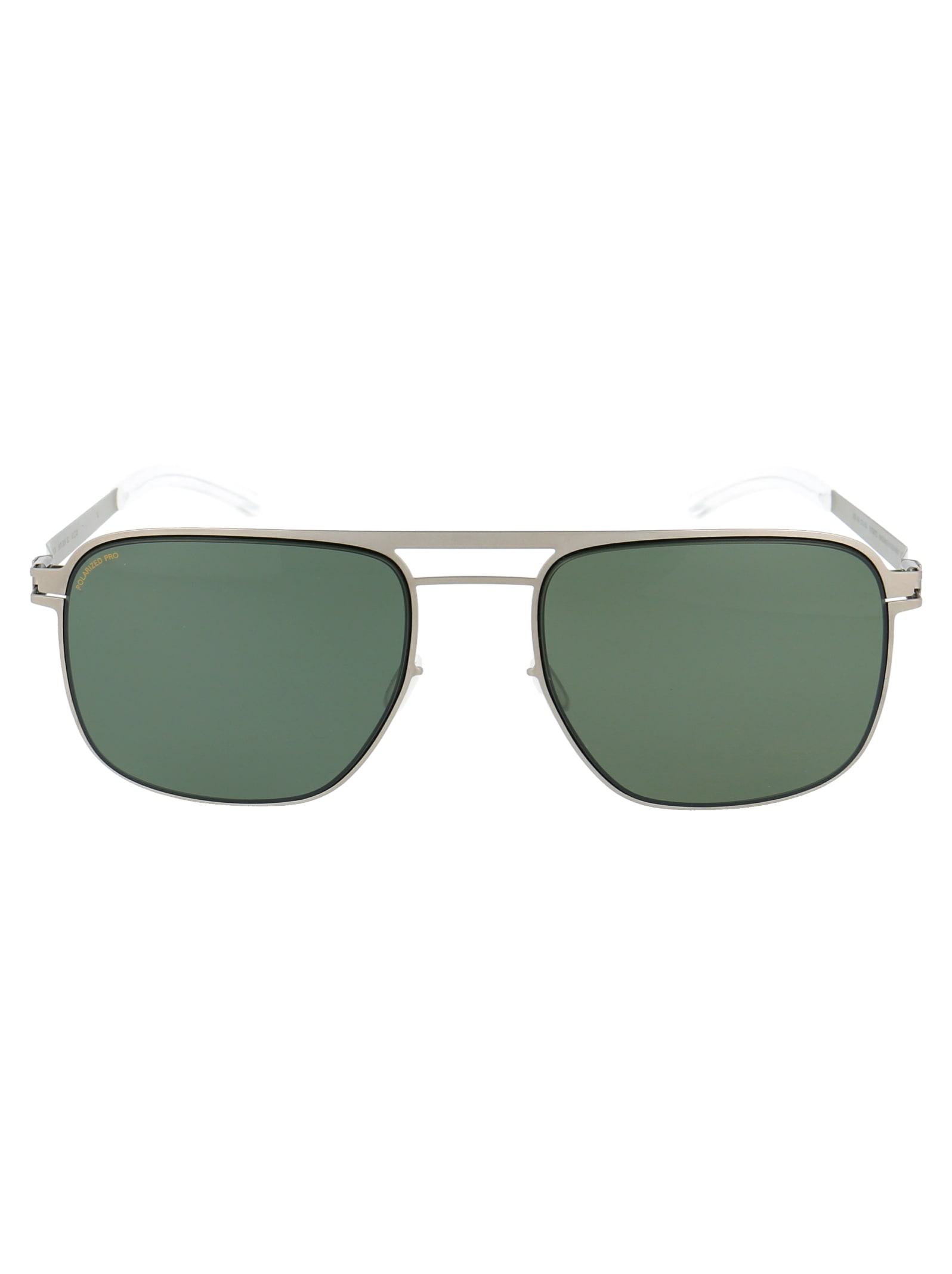 Shop Mykita Eli Sunglasses In 509 Matte Silver/black Polarised Pro Green 15