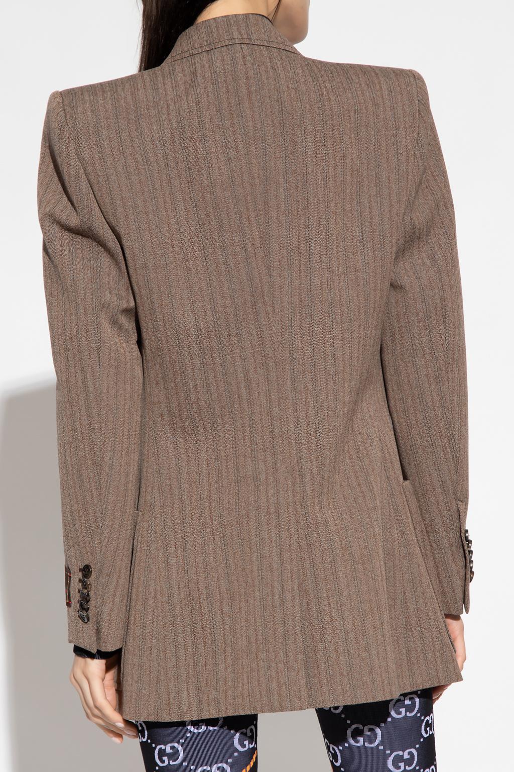 Gucci Double-breasted Herringbone Blazer In Brown