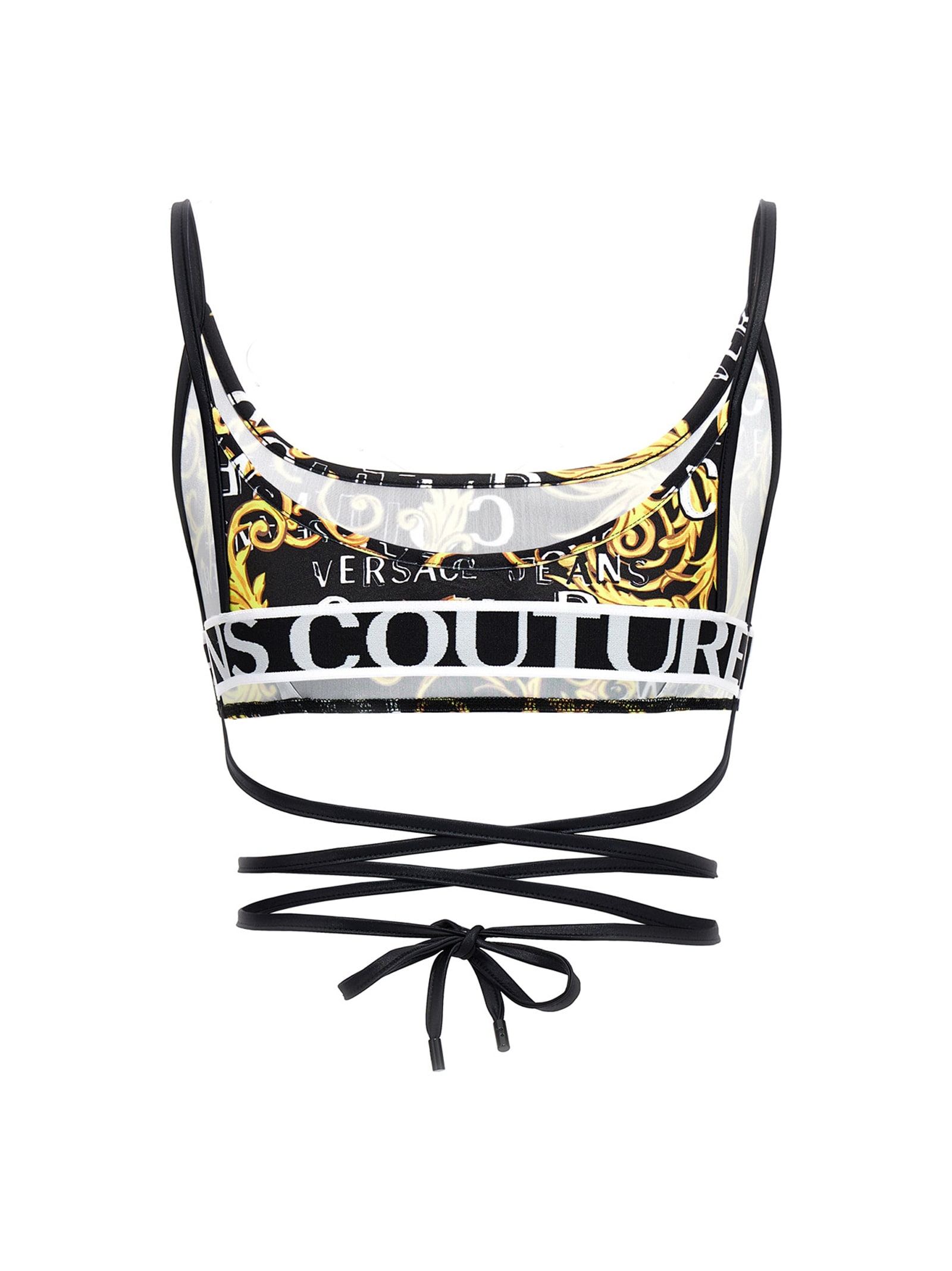 Versace Jeans Couture Logo Couture Crop Top In Gold+ 899 Balck