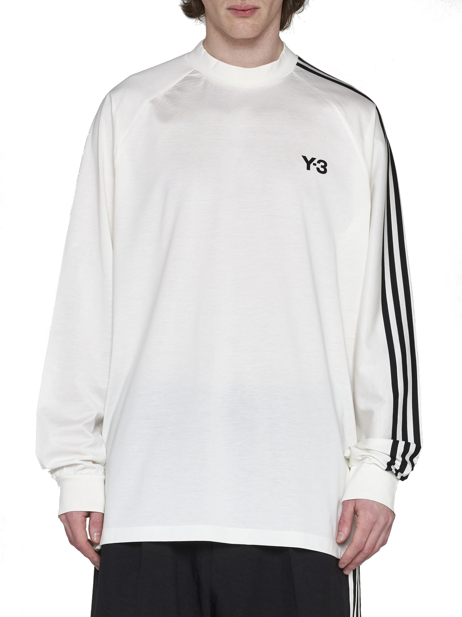 Long-sleeved Cotton T-shirt In Off White,black