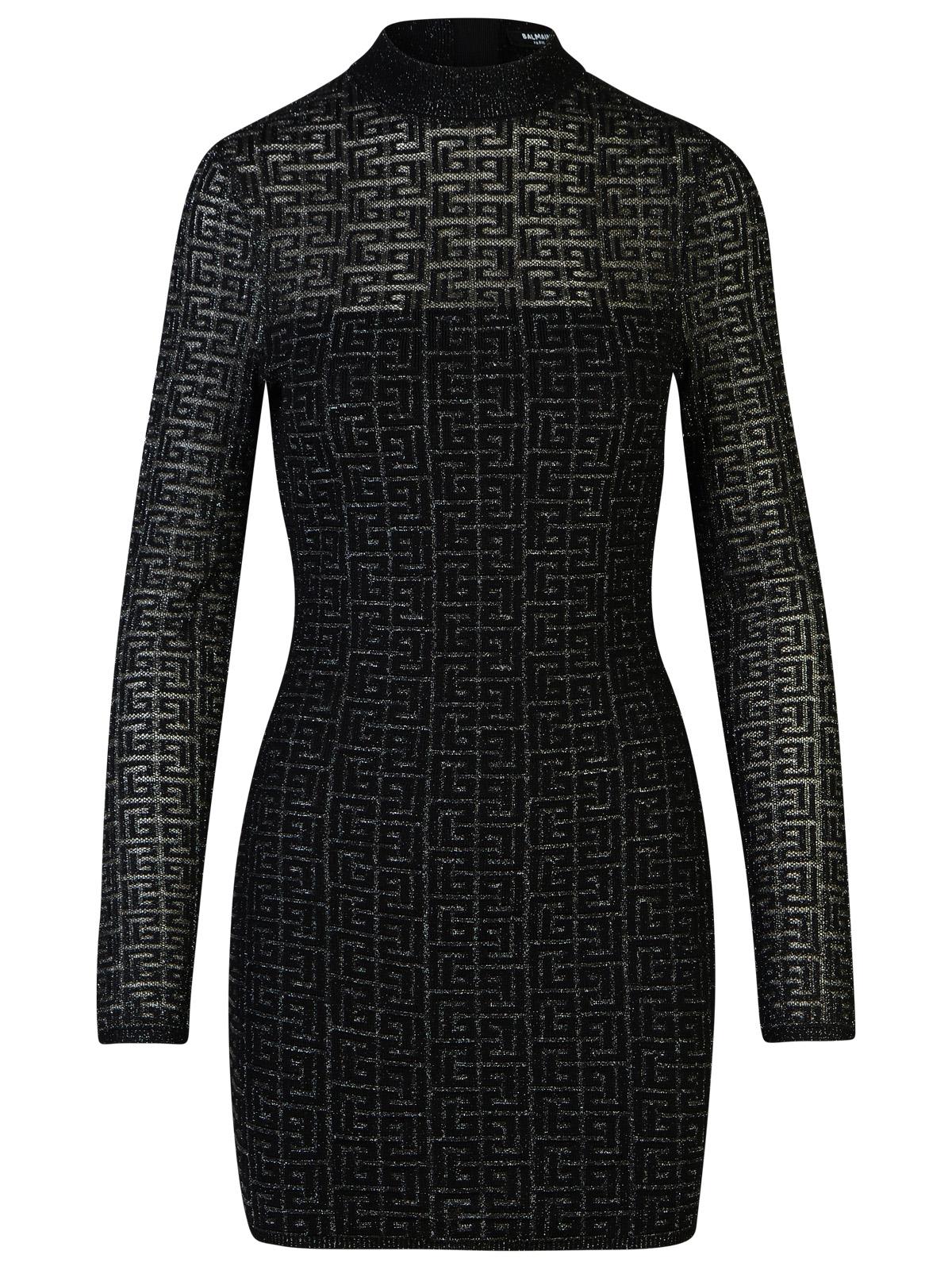 Shop Balmain Black Viscose Dress In Eac Noir/argent