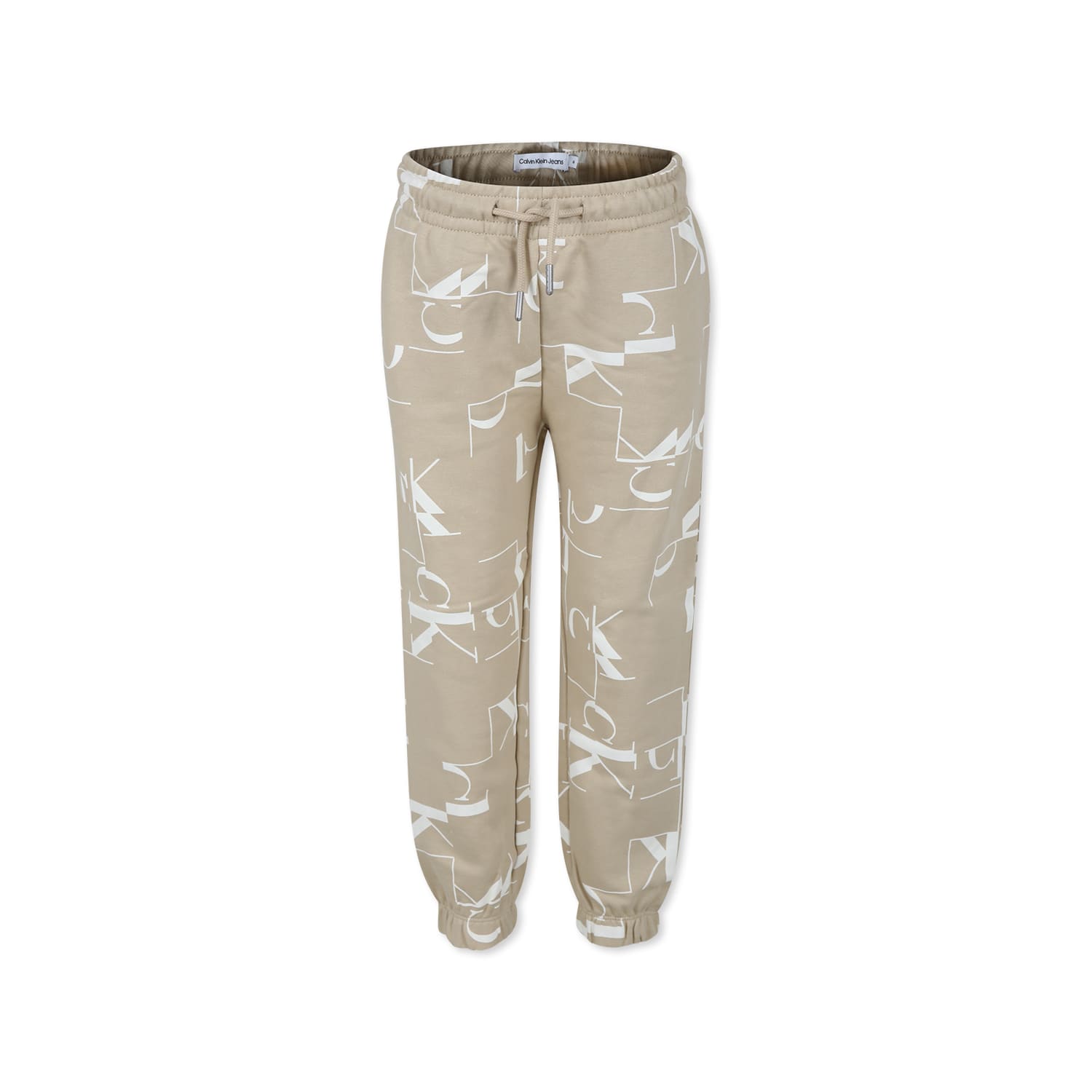 Calvin Klein Beige Trousers For Boy With Logo In Beige