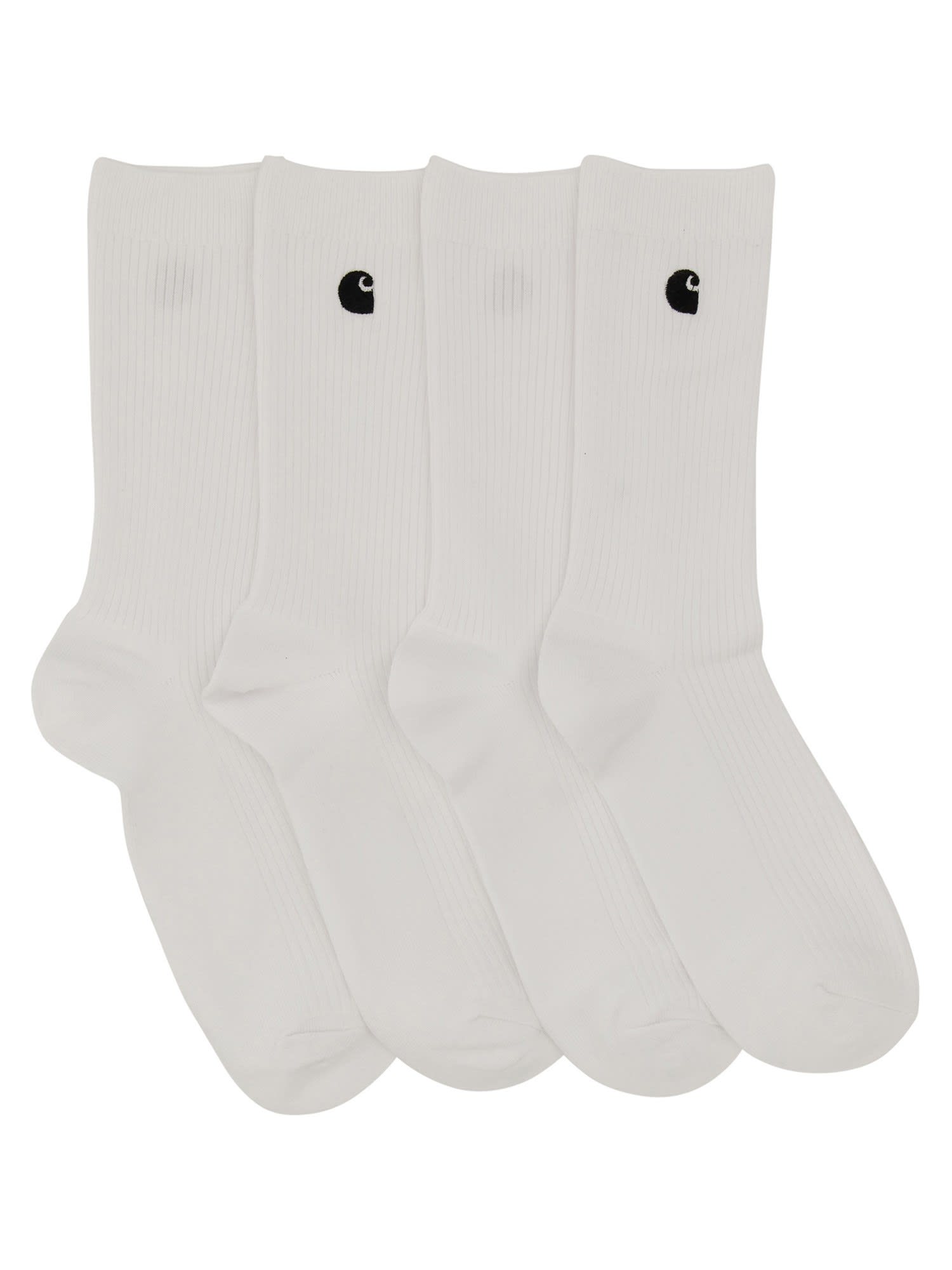 Shop Carhartt Socks With Logo In Bianco