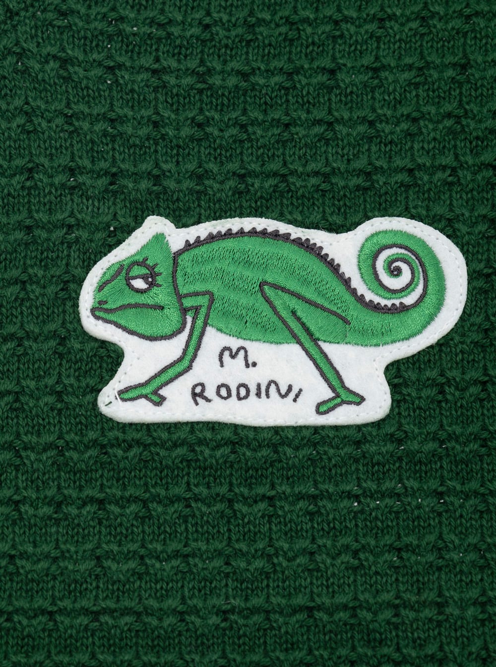 MINI RODINI GREEN KNITTED T-SHIRT WITH PATCH ON THE FRONT IN COTTON BOY