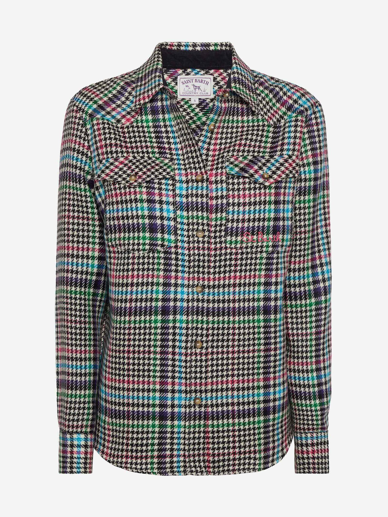 MC2 SAINT BARTH WOOL SHIRT DEER WITH PRINCE OF WALES PRINT