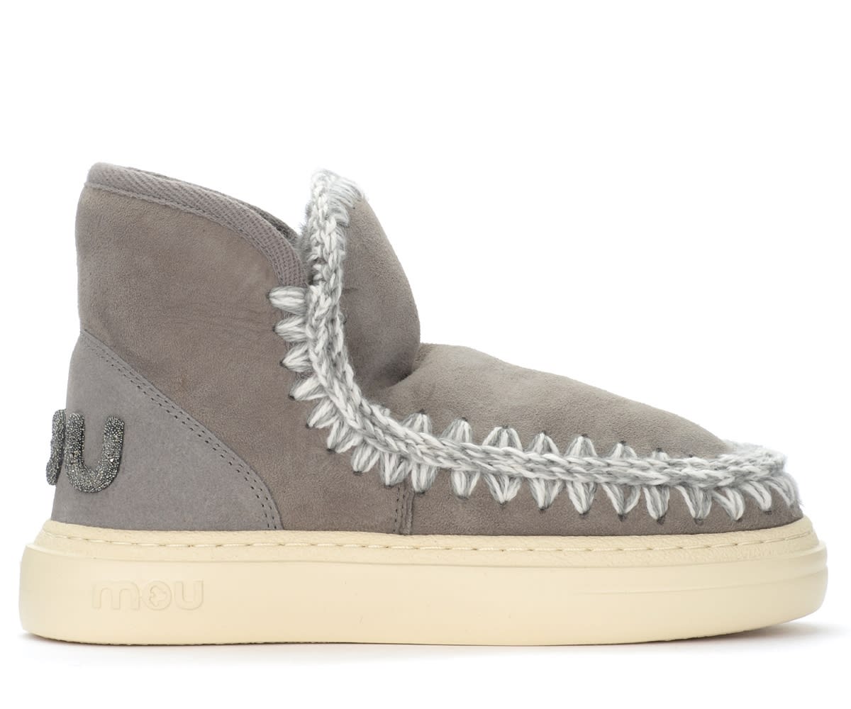 Mou Eskimo Sneaker Bold Boots In Grey Sheepskin With Glitter Logo