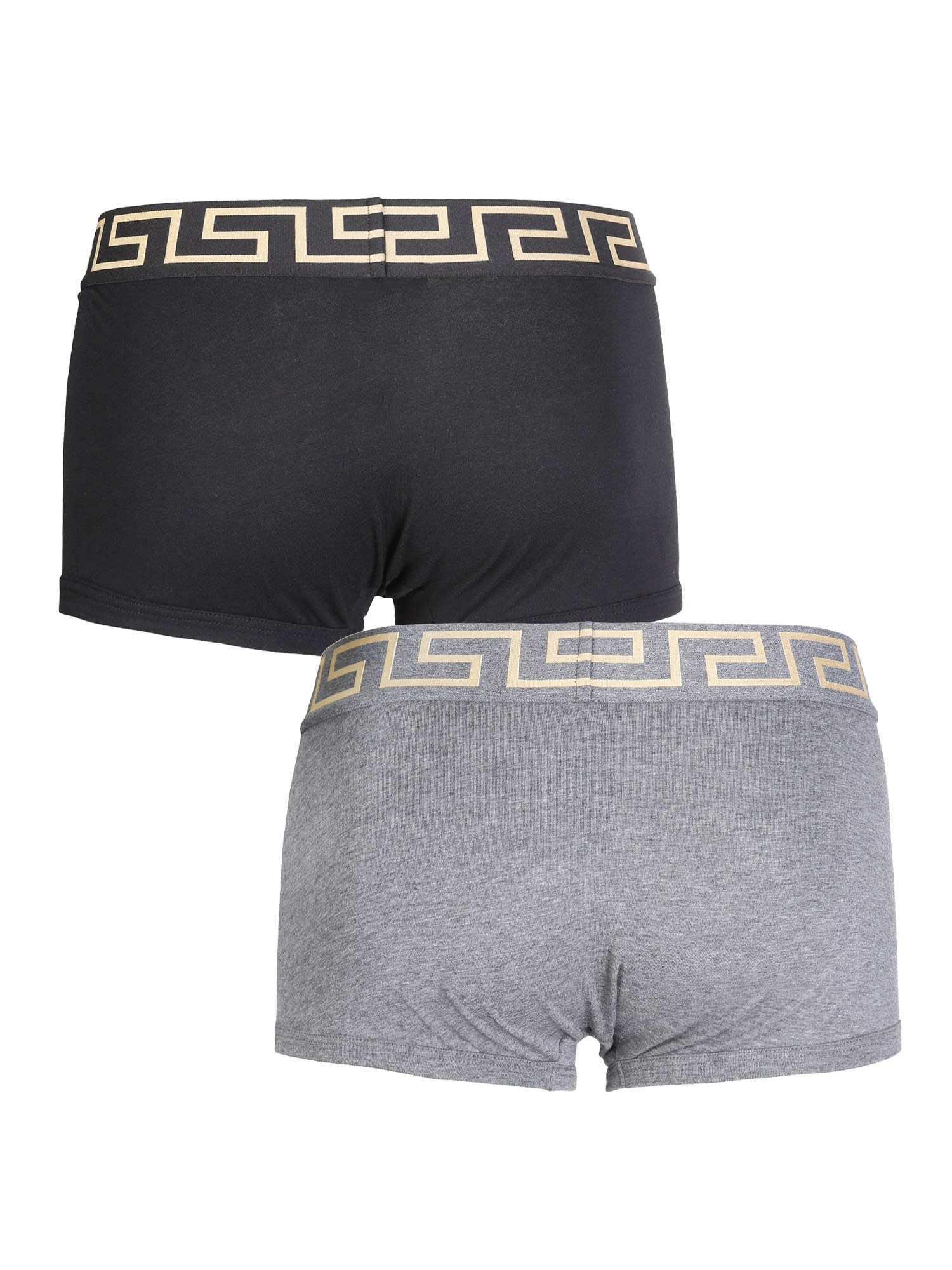 Shop Versace Pack Of Two Boxer Shorts With Greek In Nero Grigio