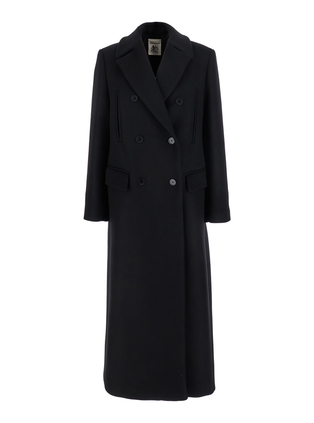 Black Double-breasted Coat With Notched Revers In Wool Blend Woman