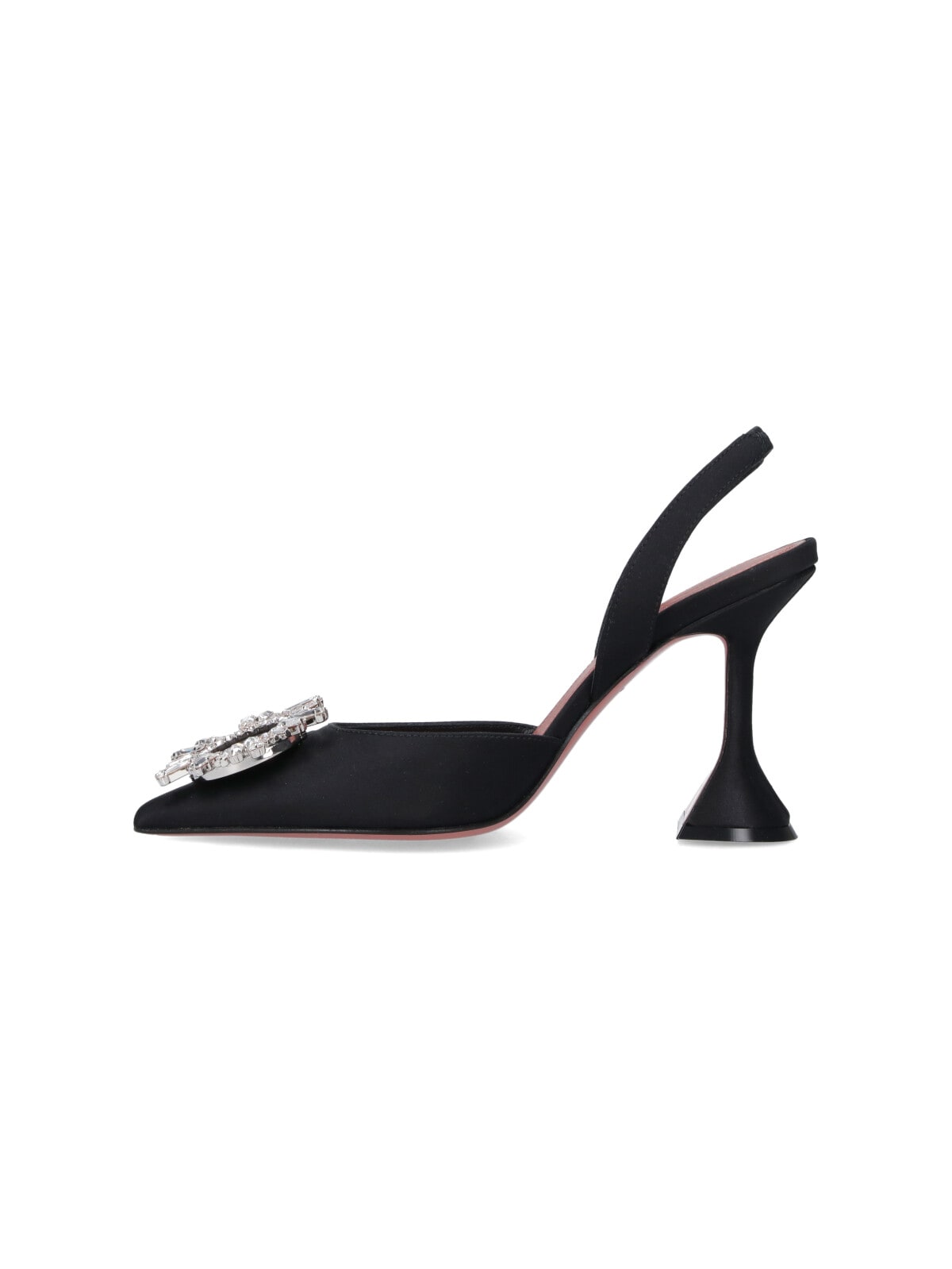 Amina Muaddi Womens Black Rosie Crystal-embellished Leather Sling-back Courts