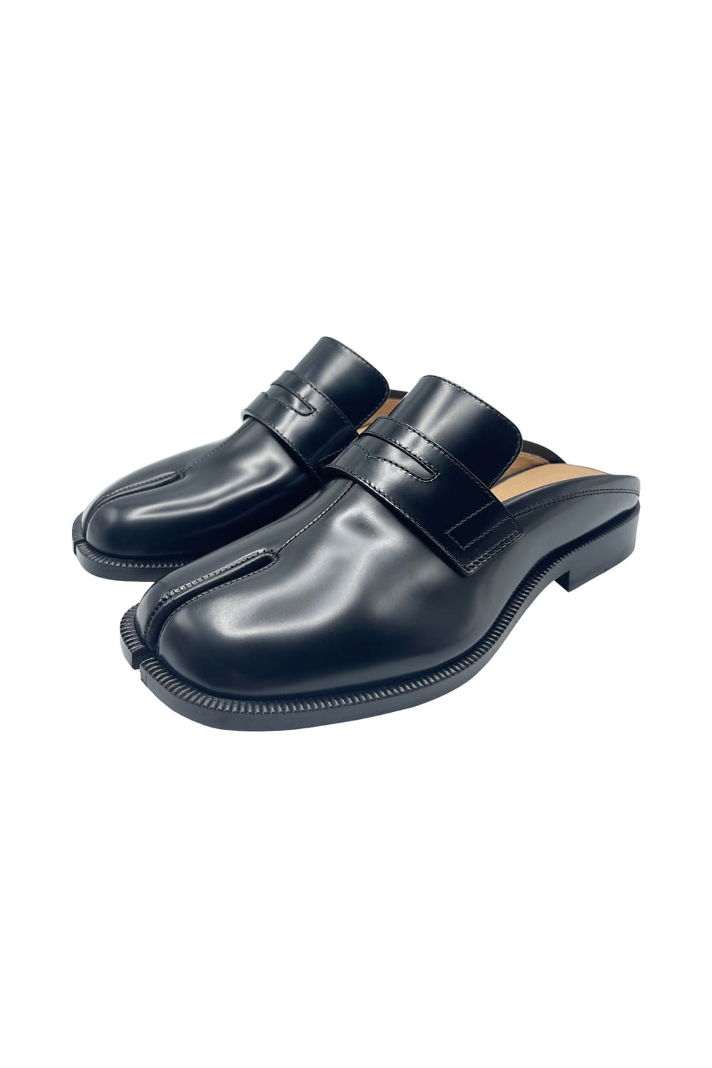 Maison Margiela Tabi City Calf Leather Flat Mules In Black