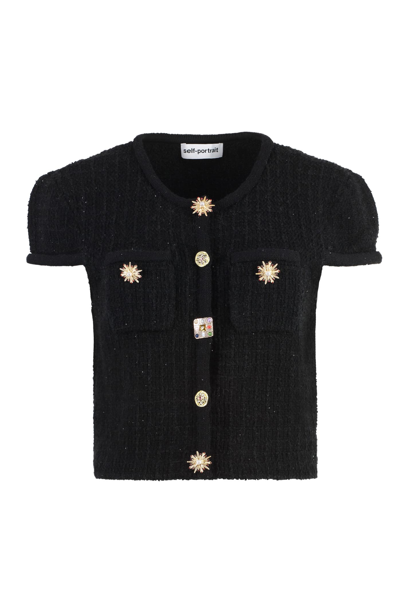 Shop Self-portrait Knitted Top In Black