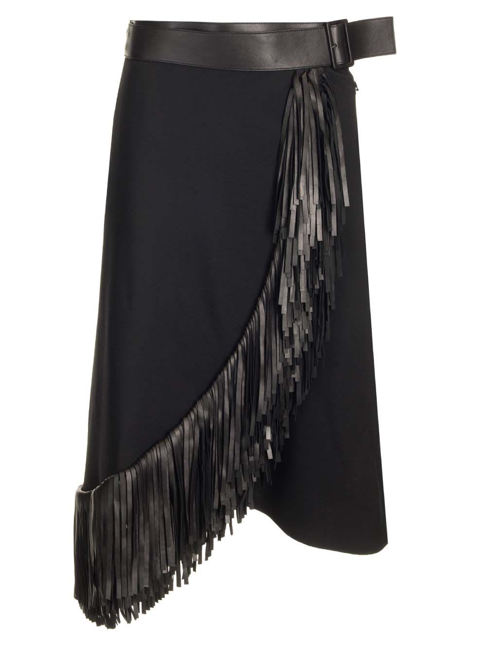 Wool Gabardine Fringed Skirt