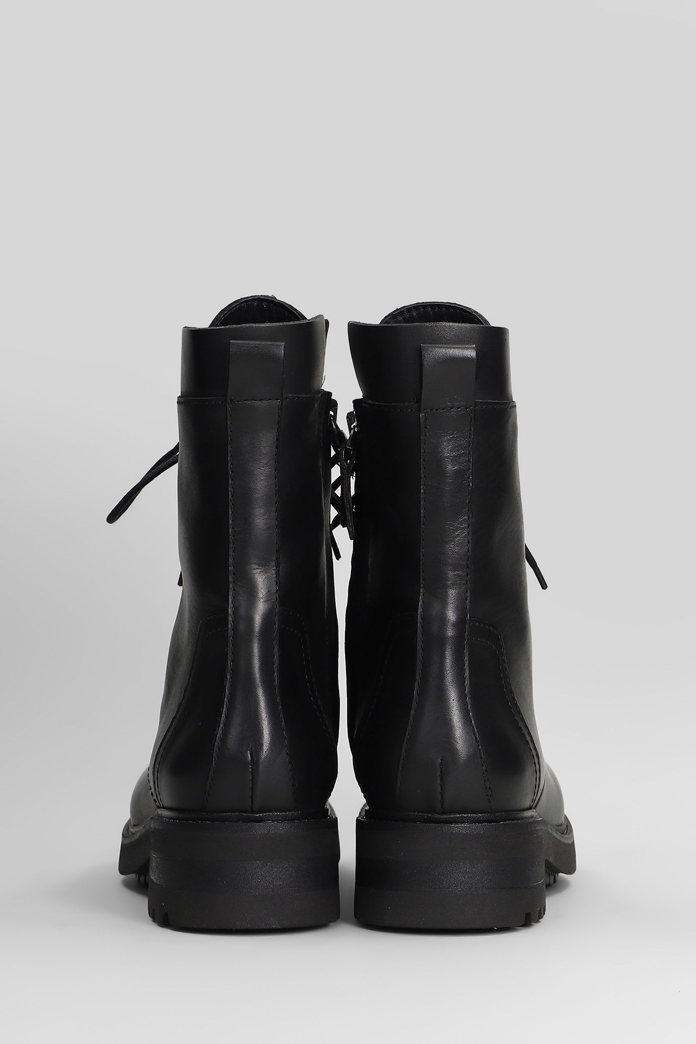 Julie Dee Combat Boots In Black Leather In Black