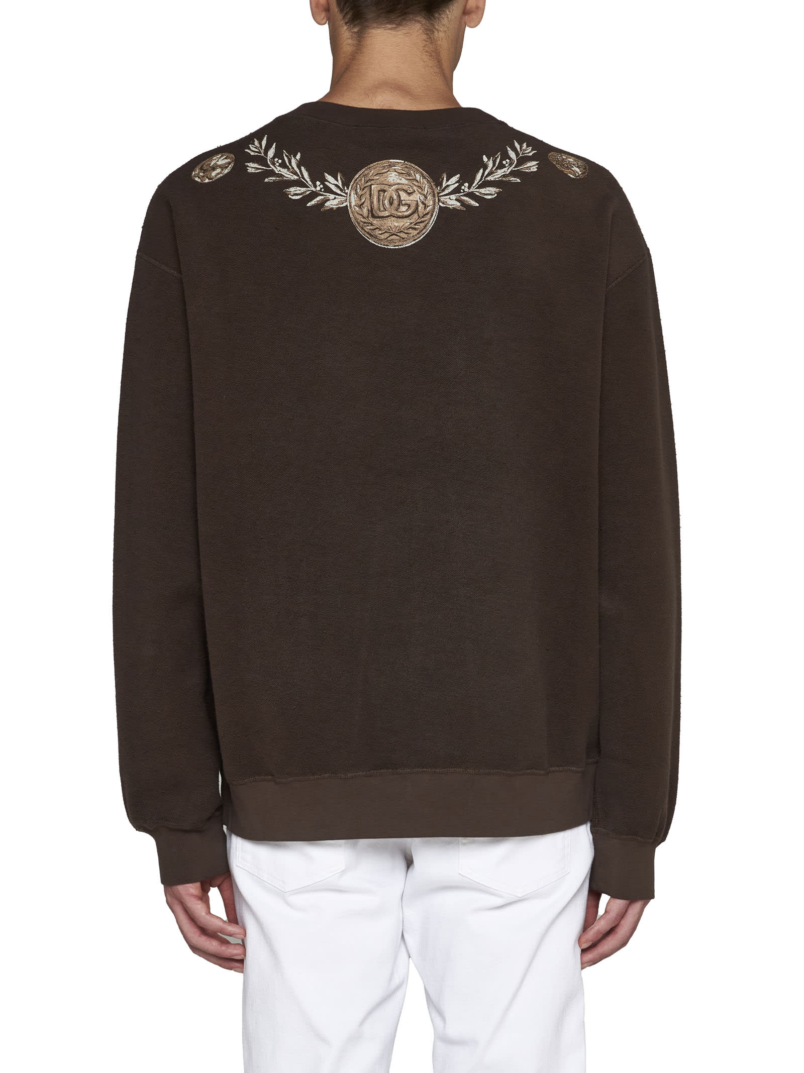 Dolce & Gabbana Coin Print Cotton Sweatshirt In Brown