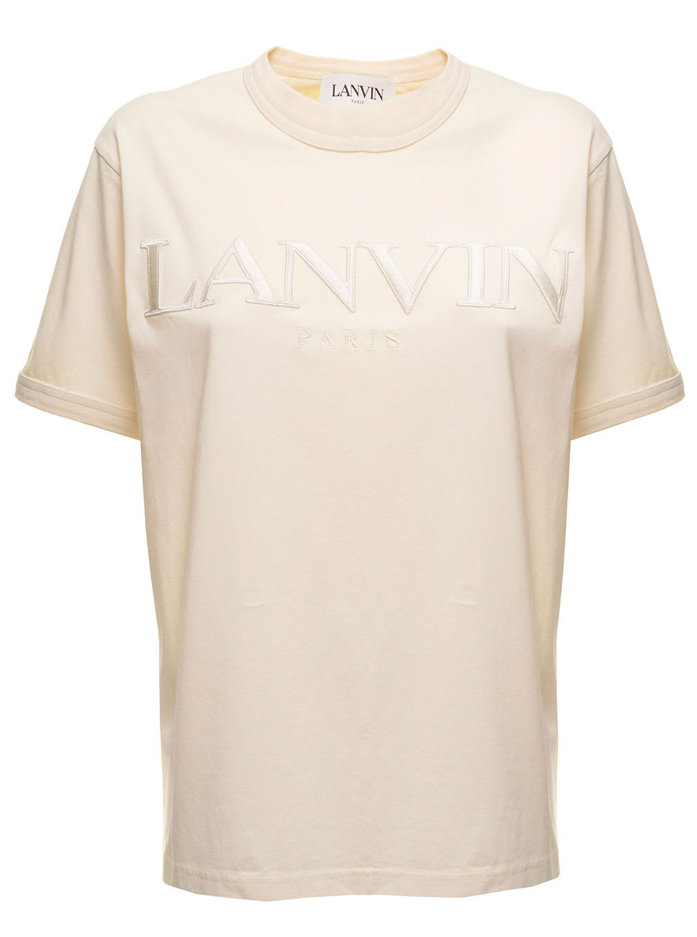 Ivory Colored Cotton T-shirt With Logo Lanvin Woman