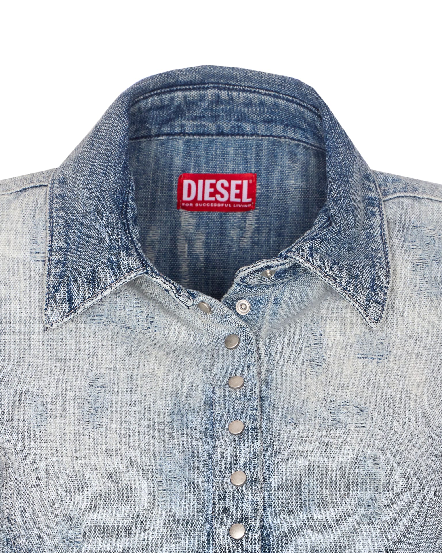 Diesel Shirt In Distressed Honeycomb Denim In Blue