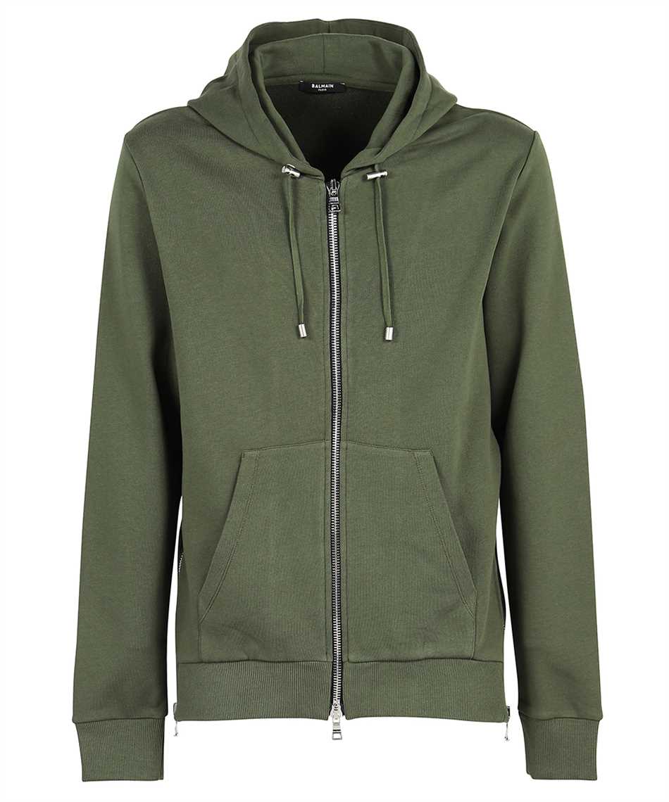 Shop Balmain Cotton Full-zip Sweatshirt In Green
