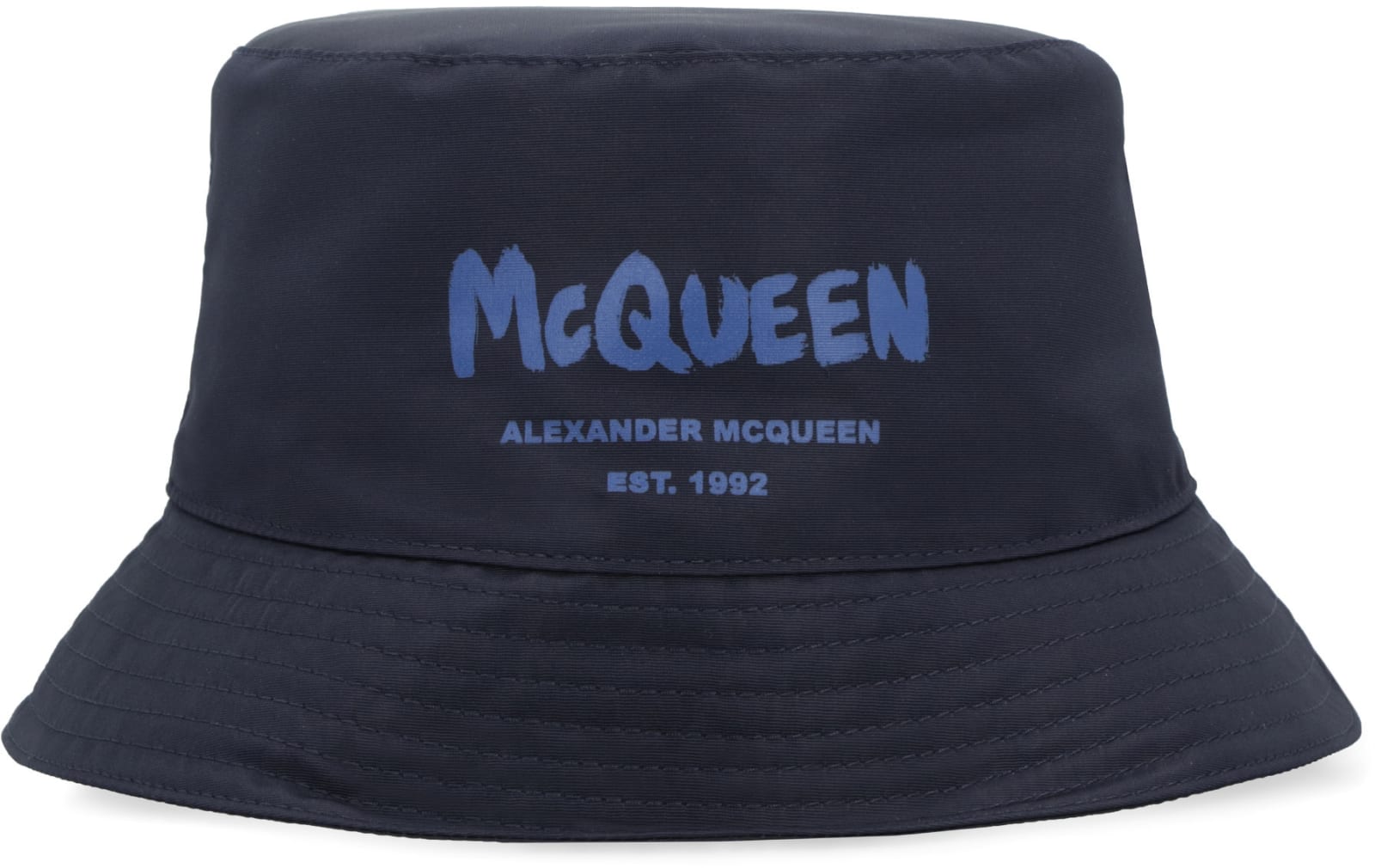 Shop Alexander Mcqueen Logo Print Bucket Hat In Navy