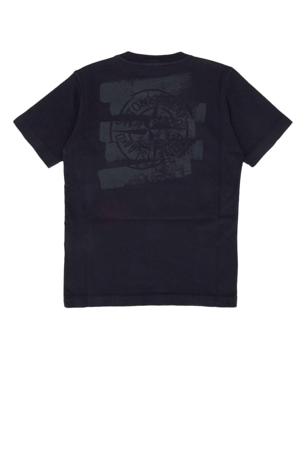 Shop Stone Island Logo Printed Crewneck T-shirt In Blu