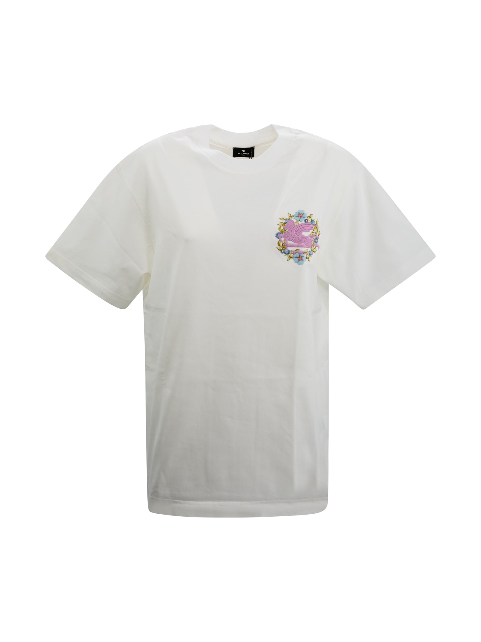 Shop Etro Crewneck T-shirt Made From Cotton Jersey In White