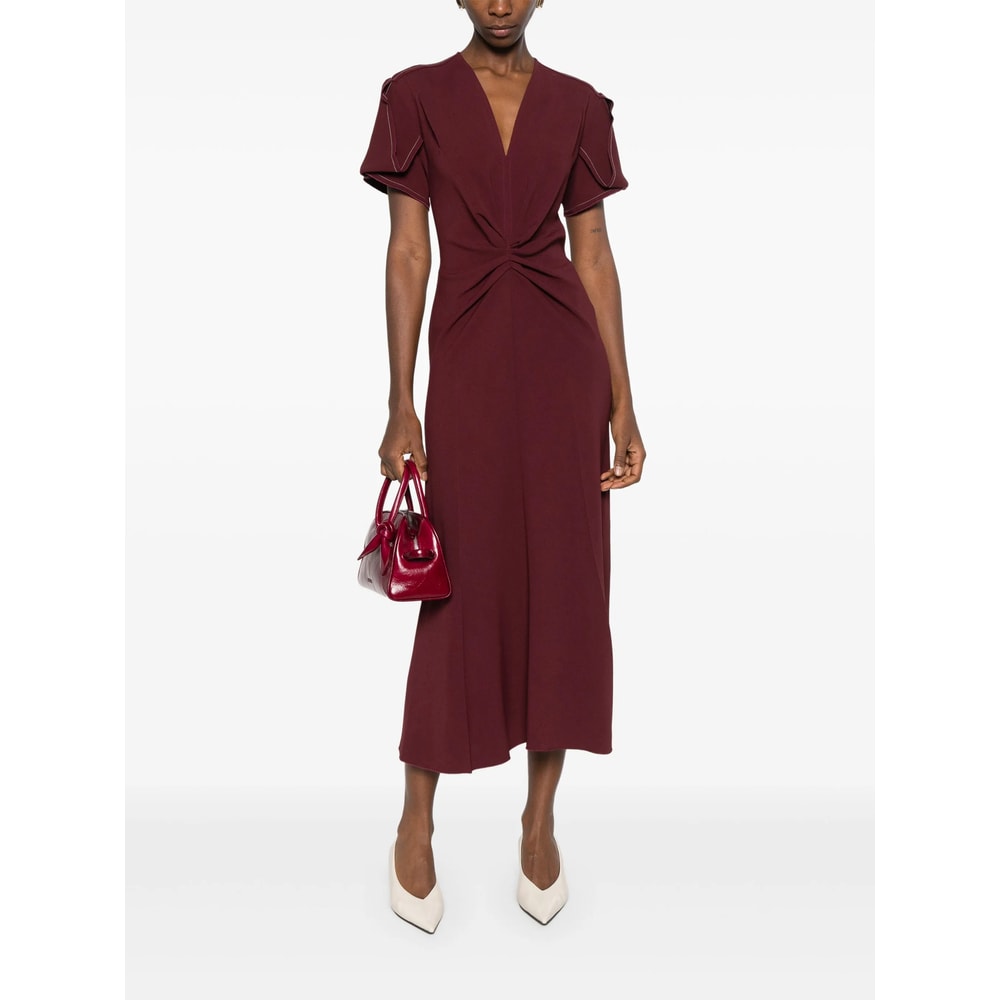 Victoria Beckham Eve Ruffle Midi Dress In Burgundy