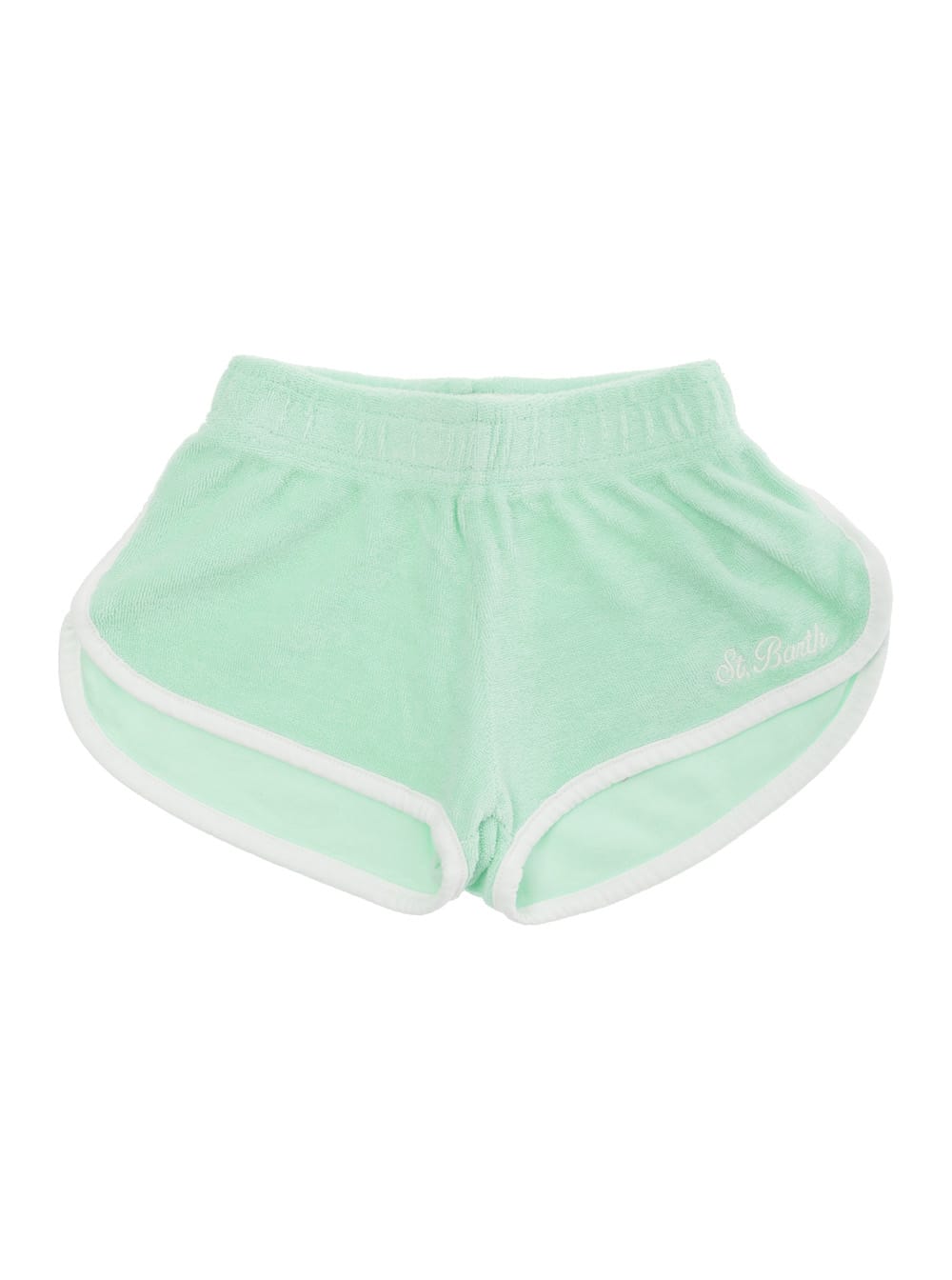Shop Mc2 Saint Barth Mint Green Shorts With Logo Lettering Embroidery In Cotton Blend Girl