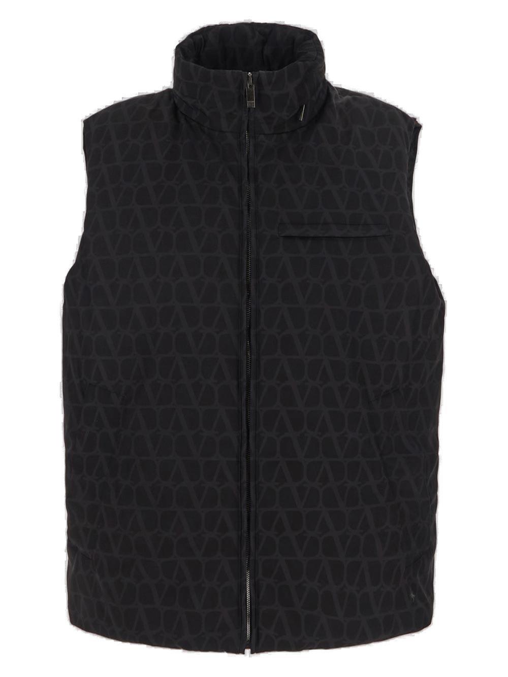 Shop Valentino High Neck Zip-up Gilet In St. Toile Iconograph