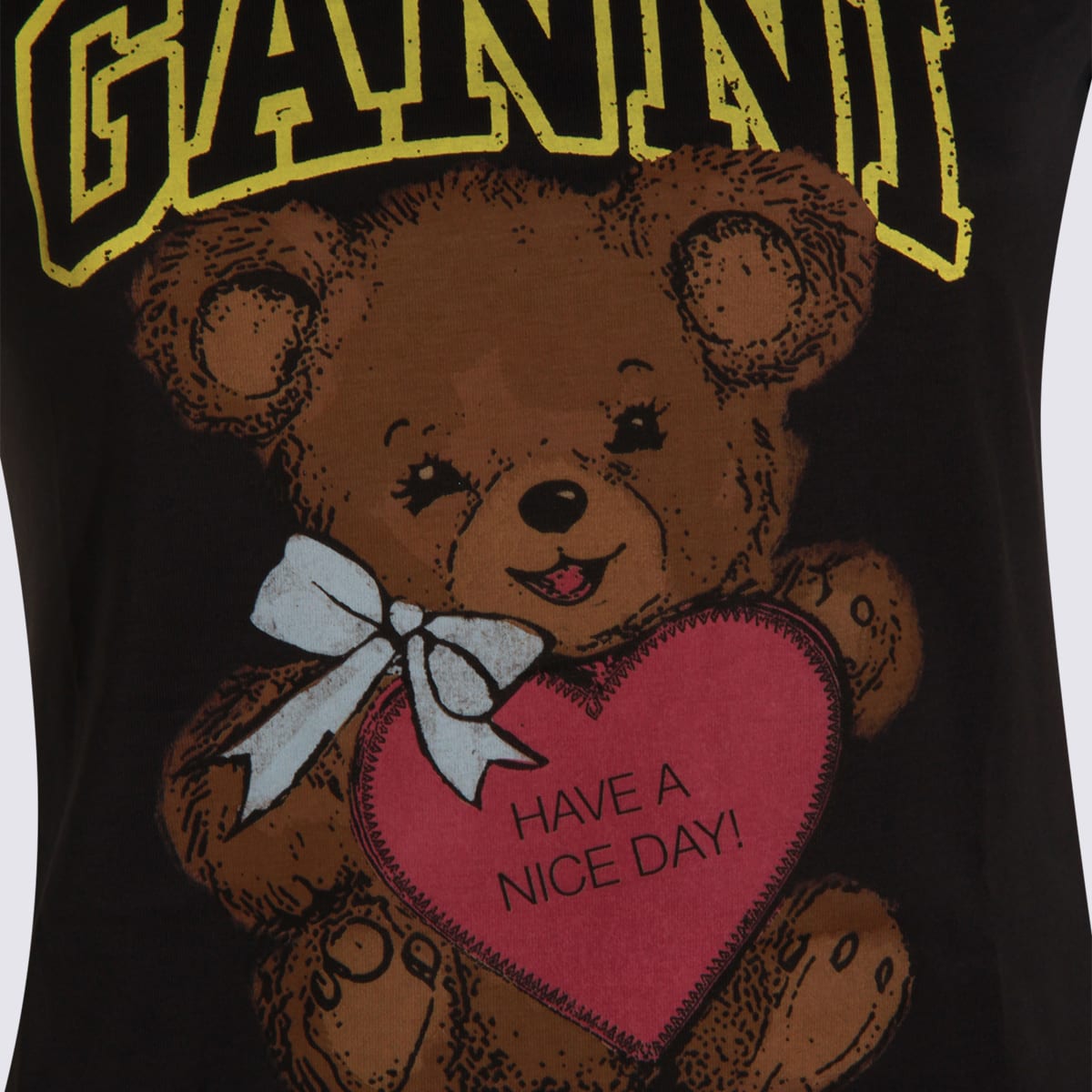 Ganni Black Crewneck T-shirt With Maxi Logo On The Front In Cotton Jersey Woman In Black