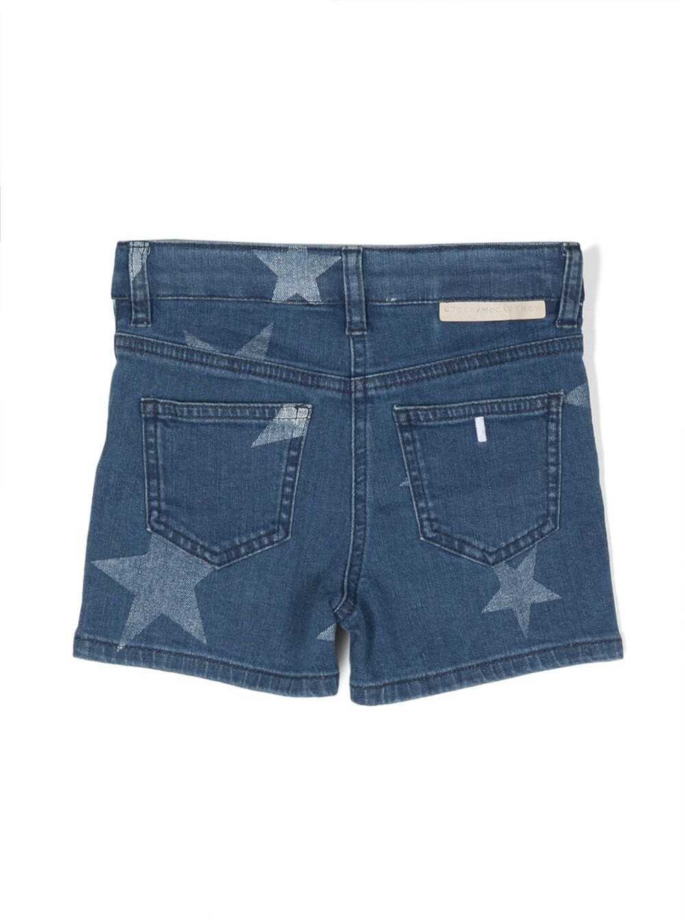 Shop Stella Mccartney Denim Shorts With All-over Star-print In Blue Cotton Girl