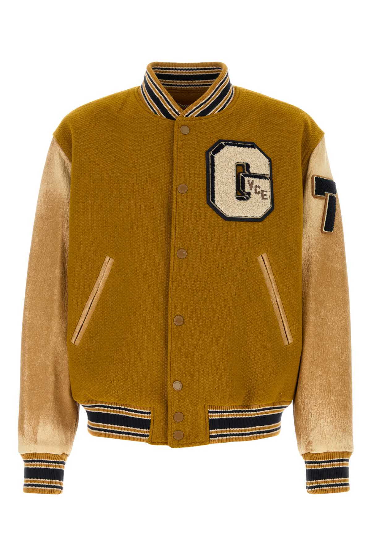 Golden Goose Journey Knitted Ribs Leather Slevess Bomber In Brown
