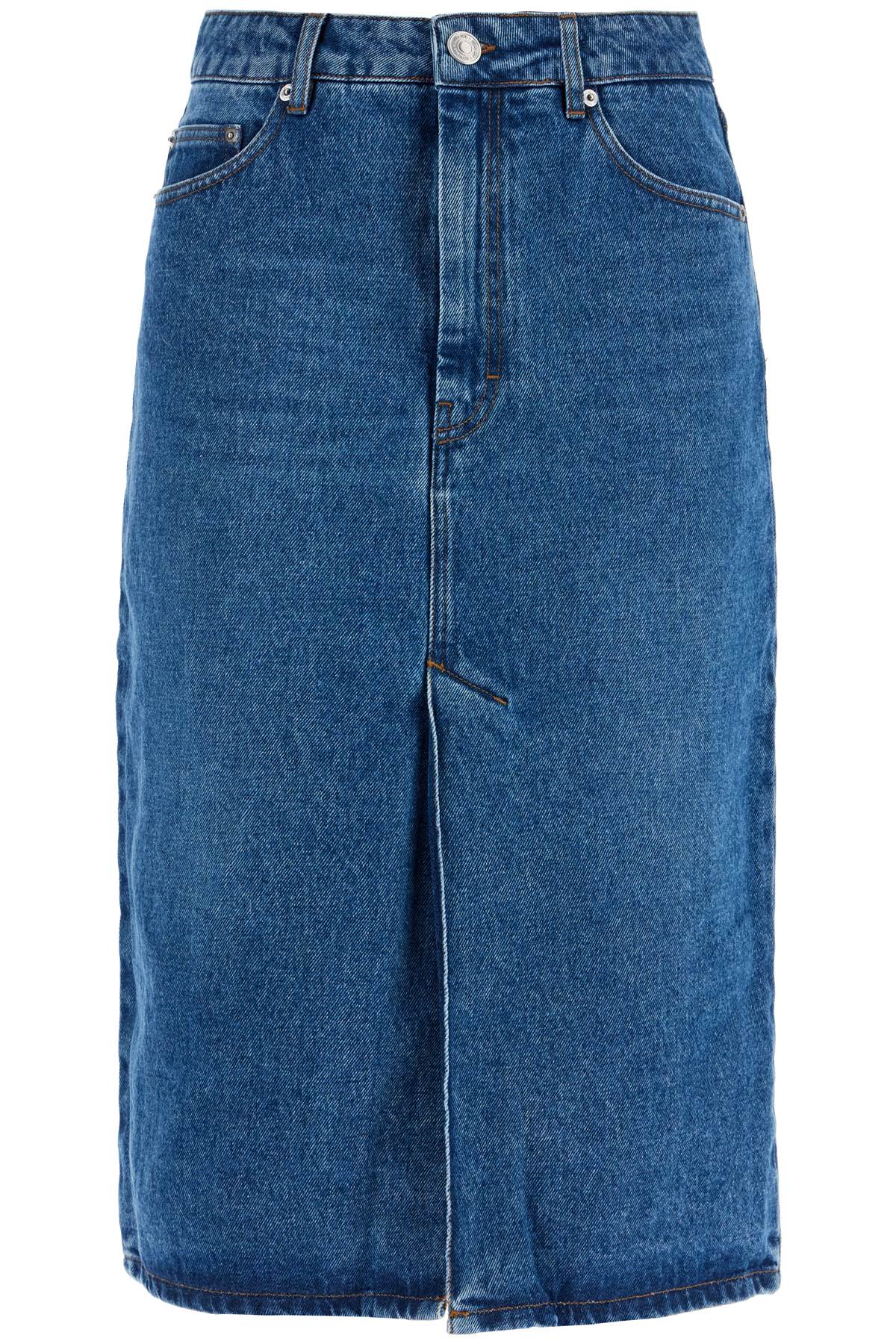 AMI ALEXANDRE MATTIUSSI DENIM MIDI SKIRT IN SEVEN 