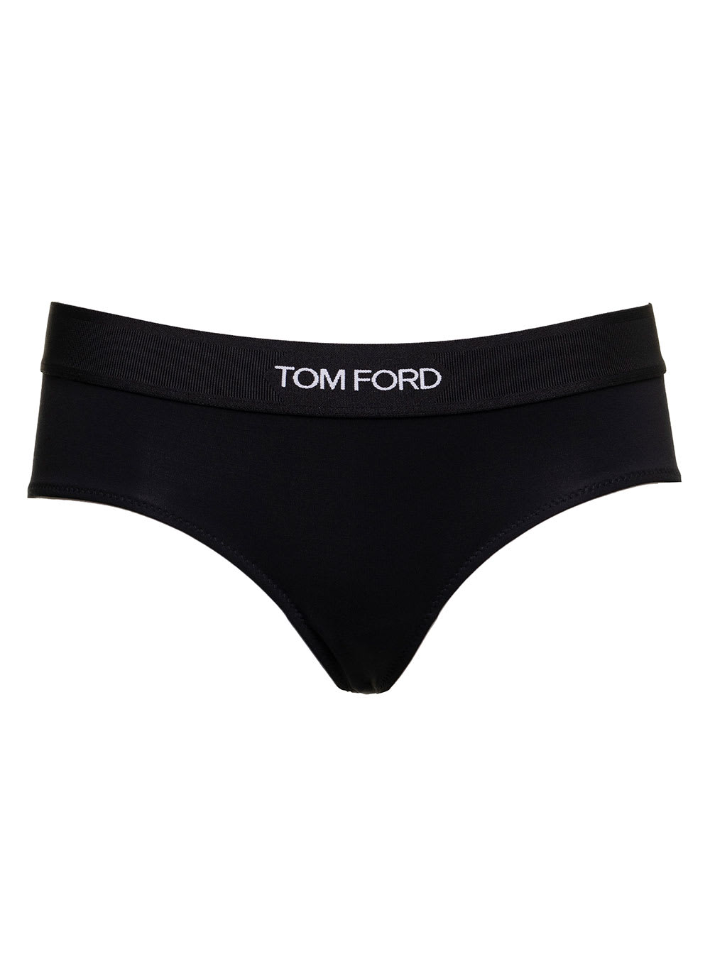 TOM FORD SIGNATURE BOY SHORT BLACK BRIEFS WITH LOGO WAISTBAND IN STRETCH-JERSEY WOMAN