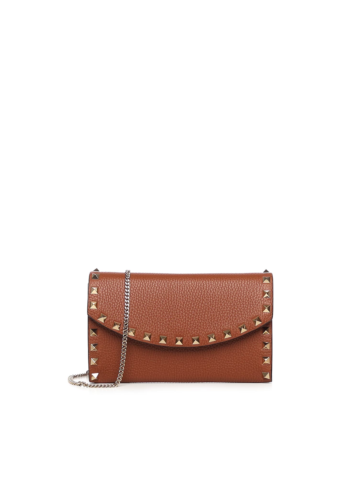 Valentino Rockstud Leather Wallet With Chain