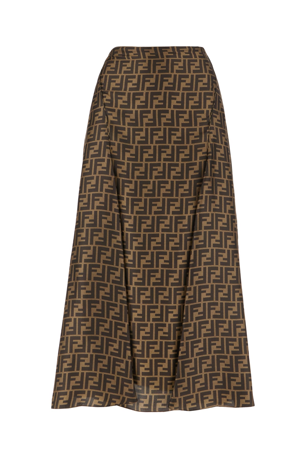 Fendi High Waisted Skirt In Twill Print Ff Clothing In Brown