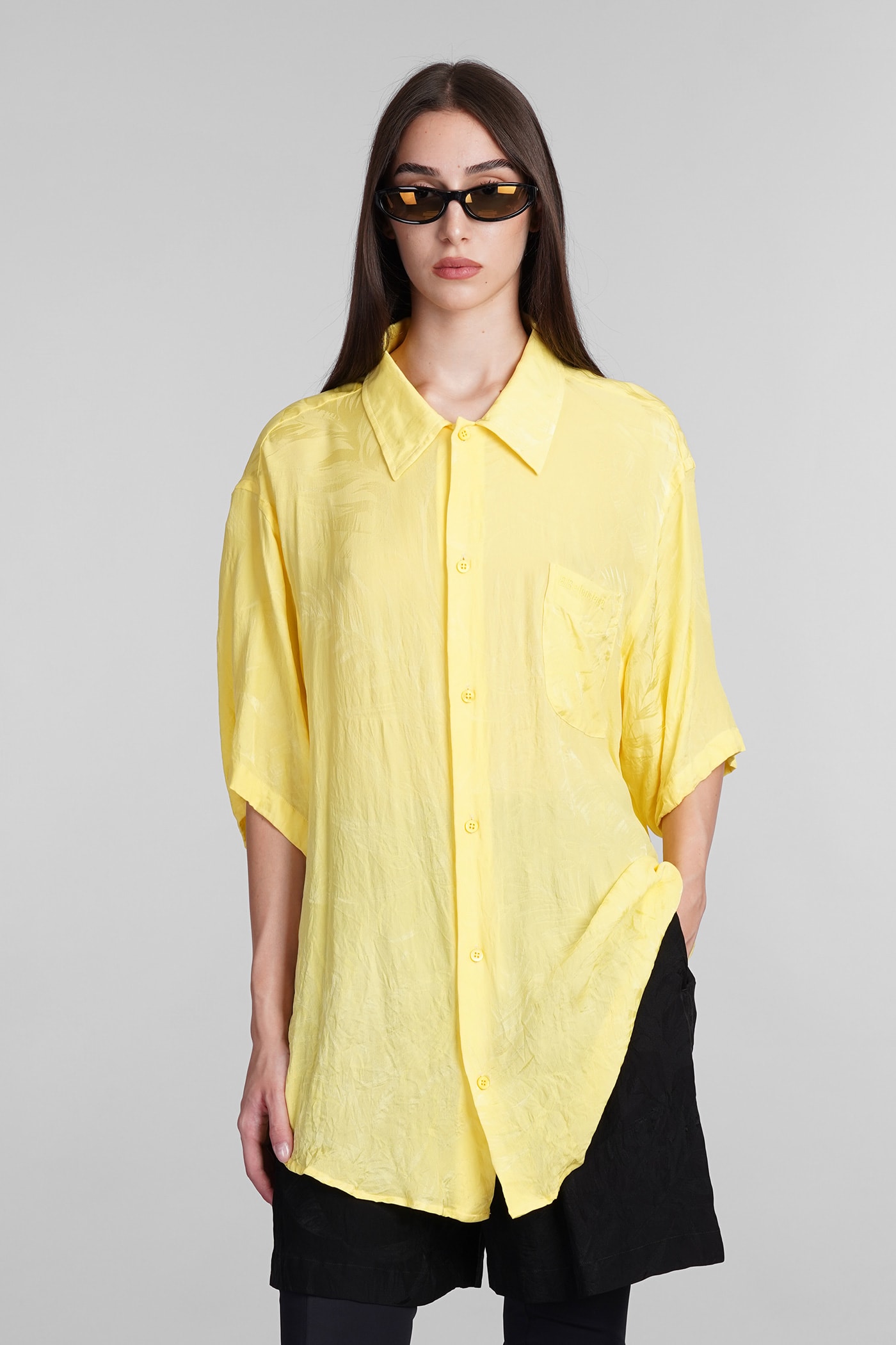 Shop Balenciaga Shirt In Yellow Silk