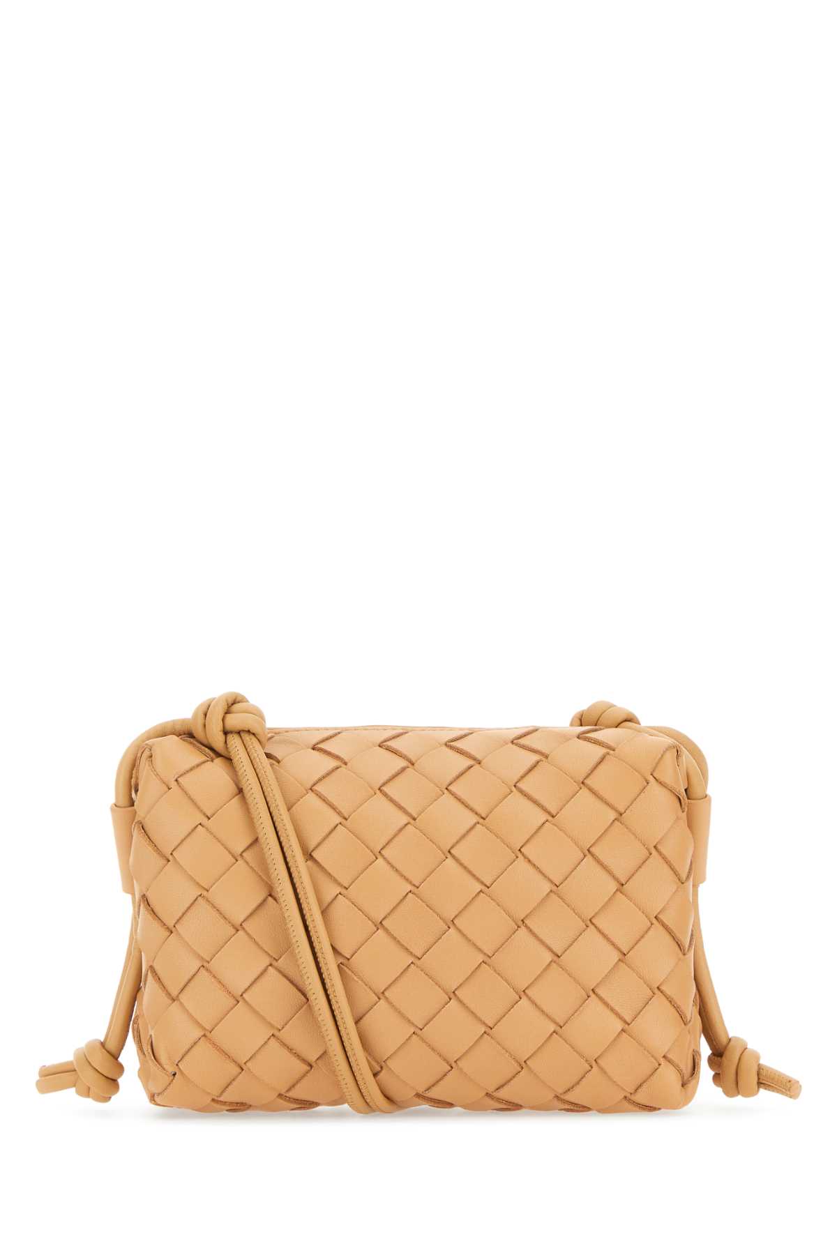 Shop Bottega Veneta Skin Pink Leather Mini Loop Crossbody Bag In Almondgold