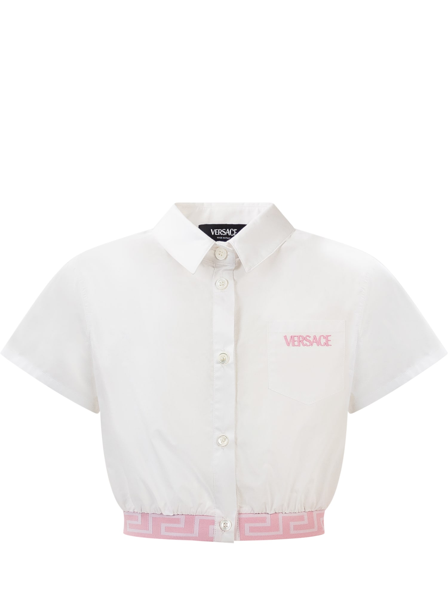 Versace Kids' Greca Shirt In Bianco-rosa