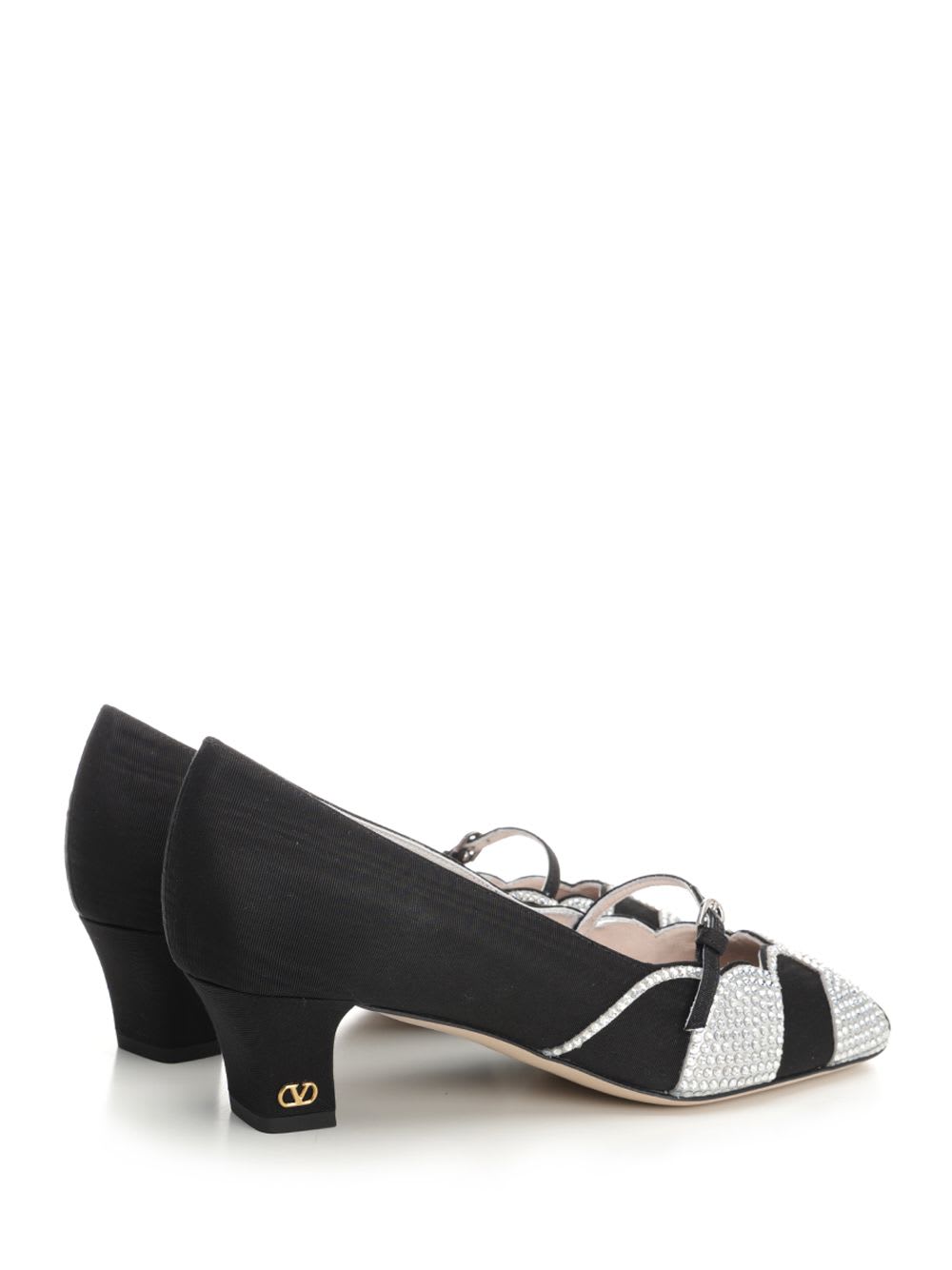 Valentino Garavani Women Black Fabric Bowow Pumps In Nerosilvershade