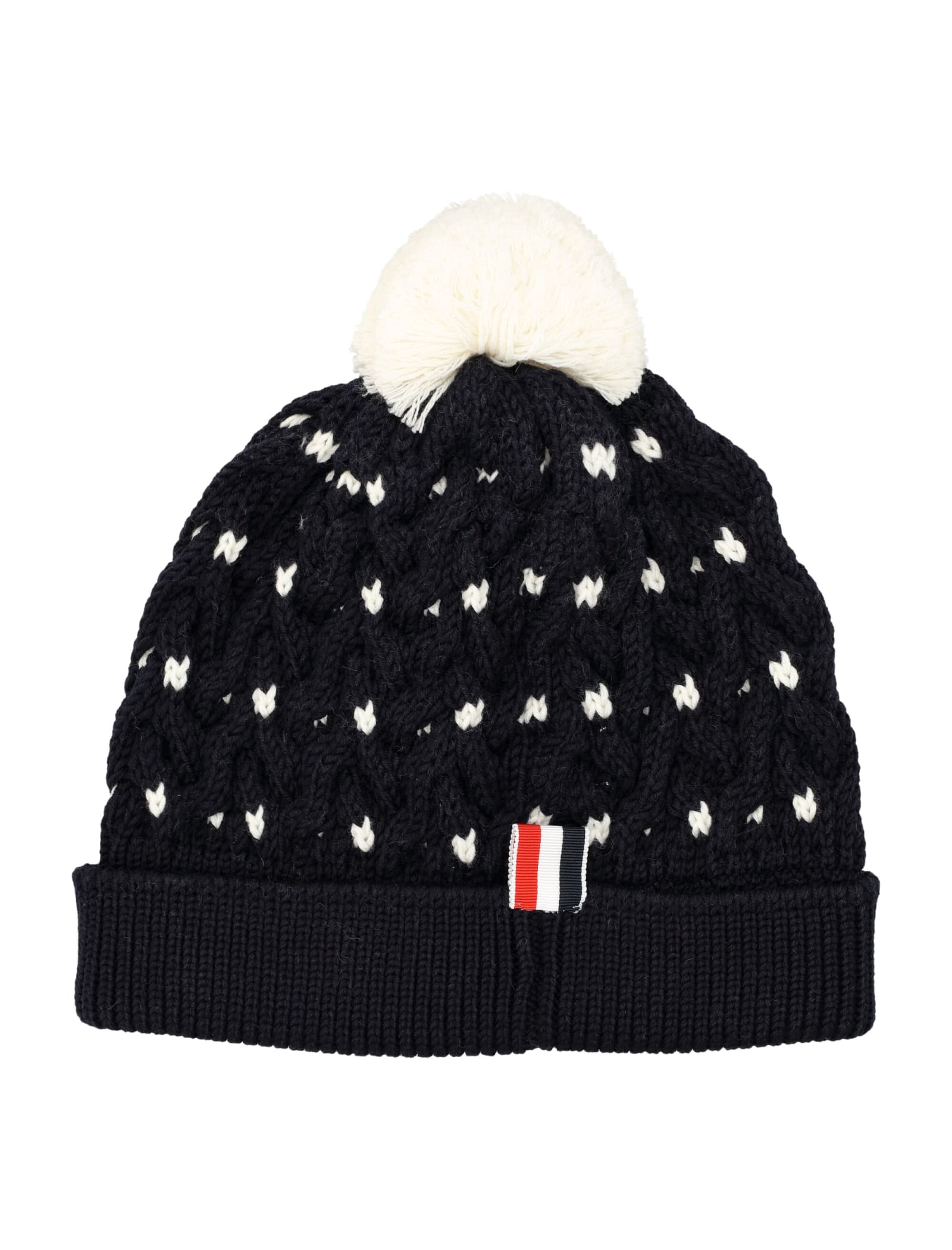 Shop Thom Browne Cable Hat With Rwb Stripe In Navy