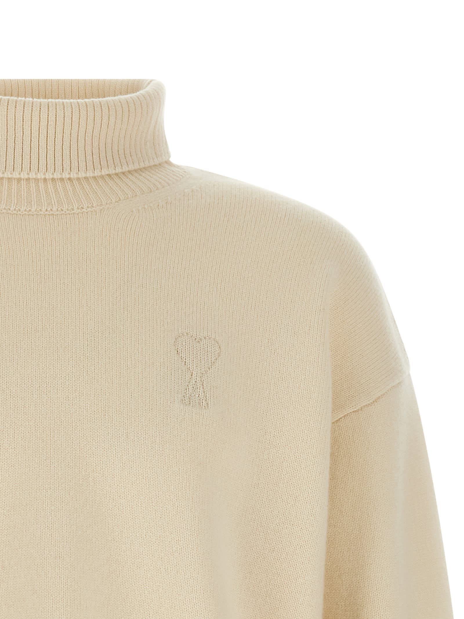 Ami Alexandre Mattiussi Turtleneck Sweater Featuring Long Sleeves And Ribbed Edges In Neutral