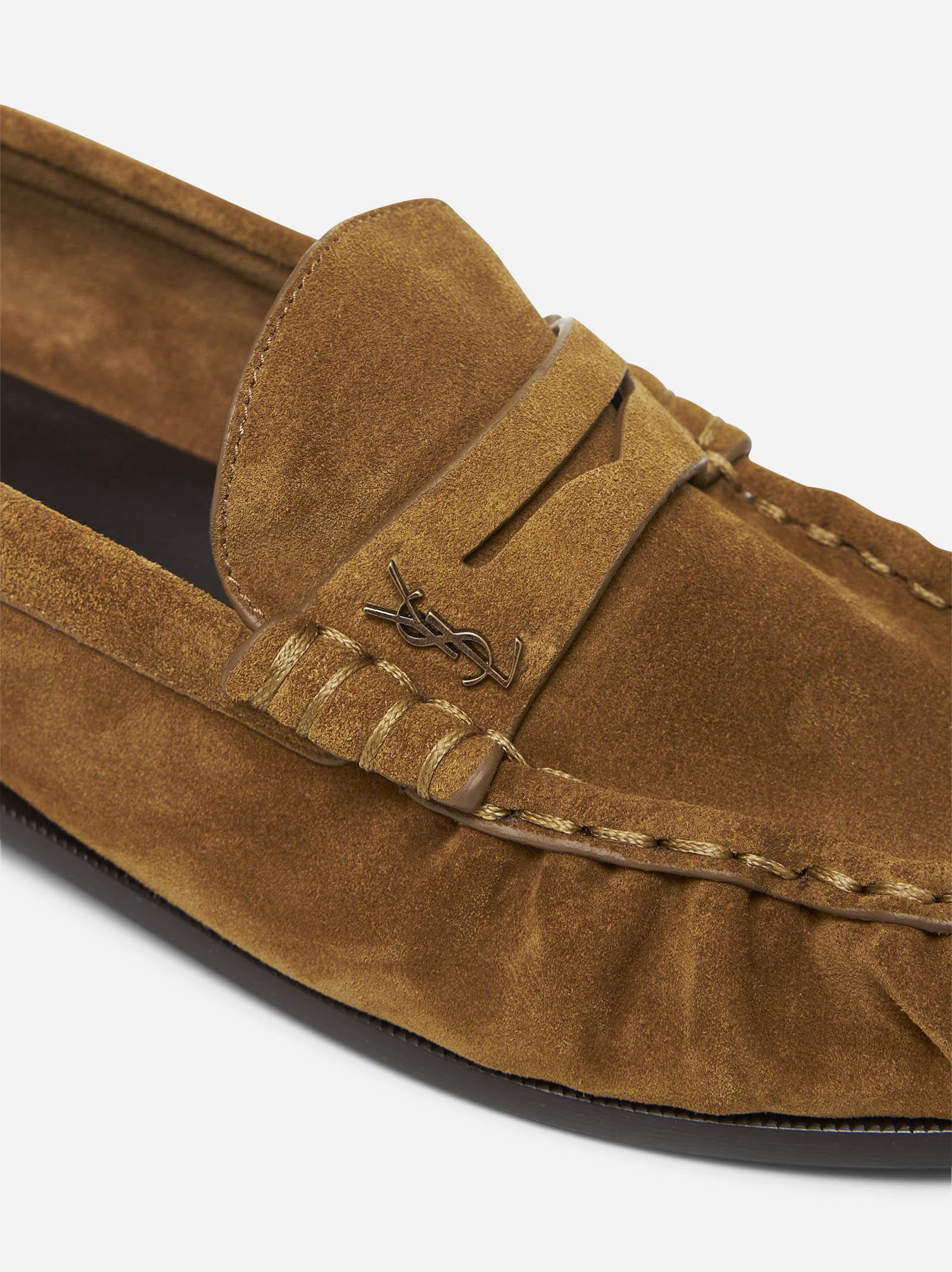 Saint Laurent Men Camel Suede Le Loafer Loafers In Brown