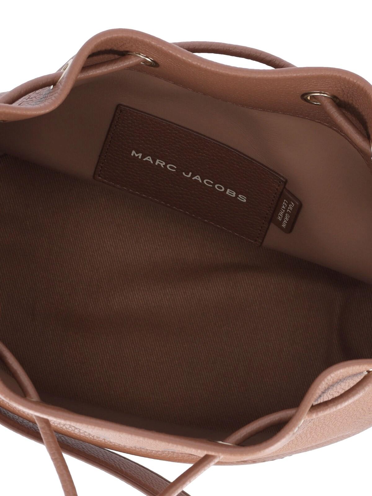 Marc Jacobs 'the Bucket' Brown Crossbody Bag With Embossed Logo On The Front In Buff
