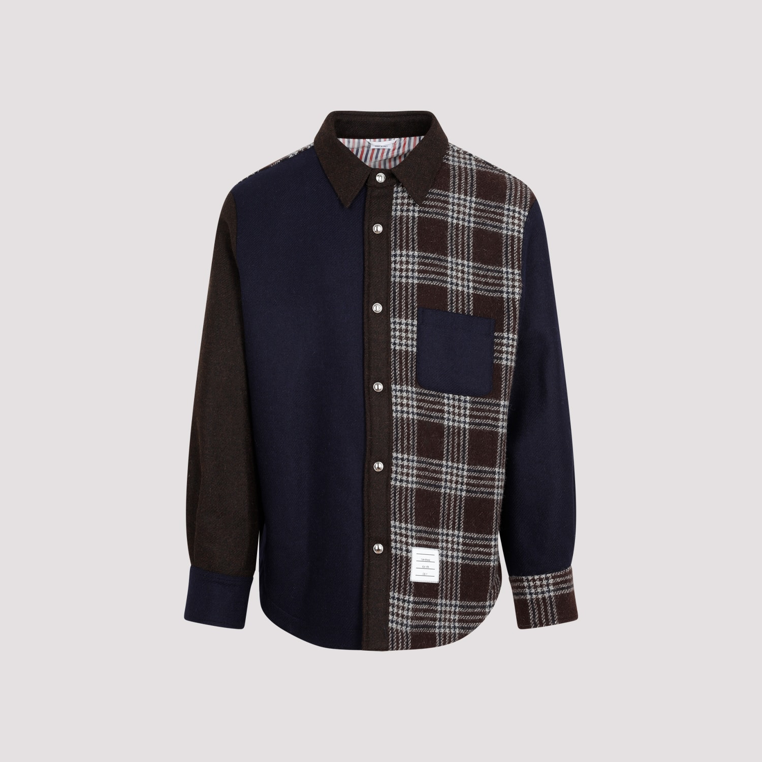 Shop Thom Browne Snap Front Shirt Jacket In Funmix In Dark Brown