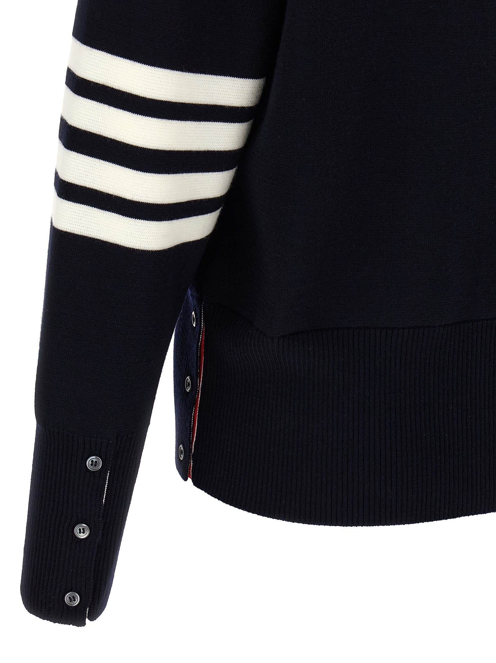 Thom Browne Wool Cardigan With Striped Sleeve Detail In Black