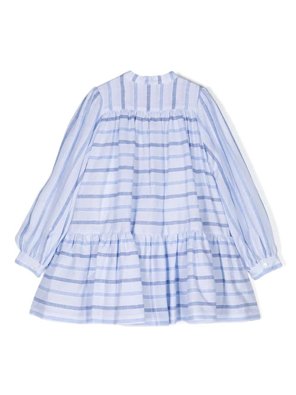 Shop Etro Light Blue Striped Linen Dress