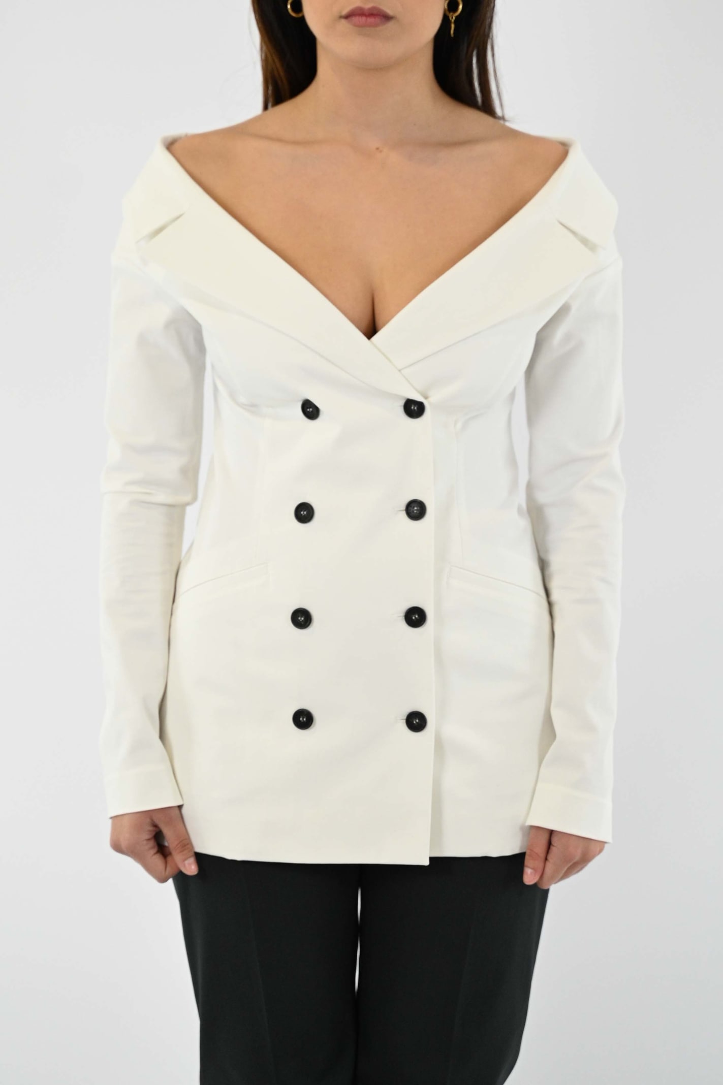 Philosophy Di Lorenzo Serafini Double-breasted Ottoman Stretch Jacket In Bianco