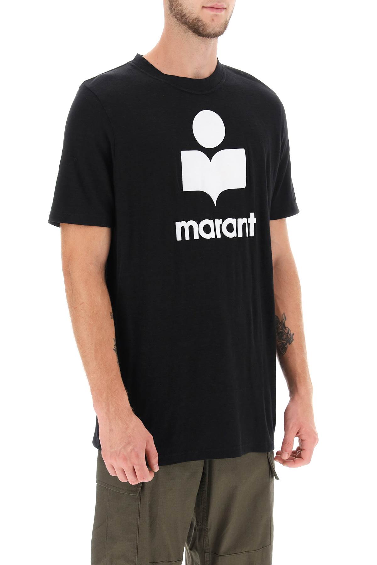 Isabel Marant Linen T-shirt With Iconic Logo Design And Finish In Black